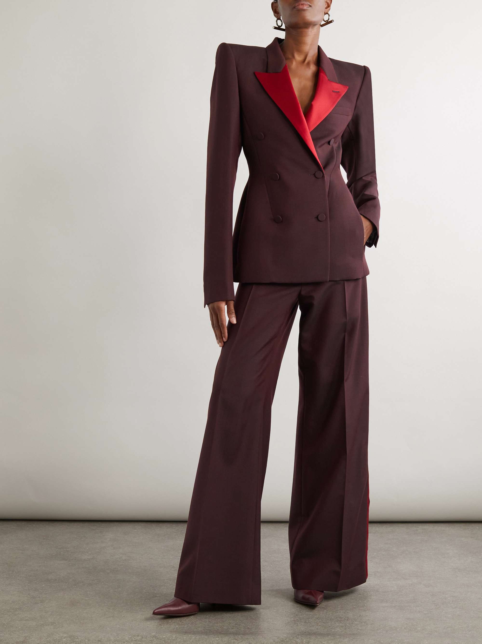 Satin-trimmed wool and mohair-blend wide-leg pants view