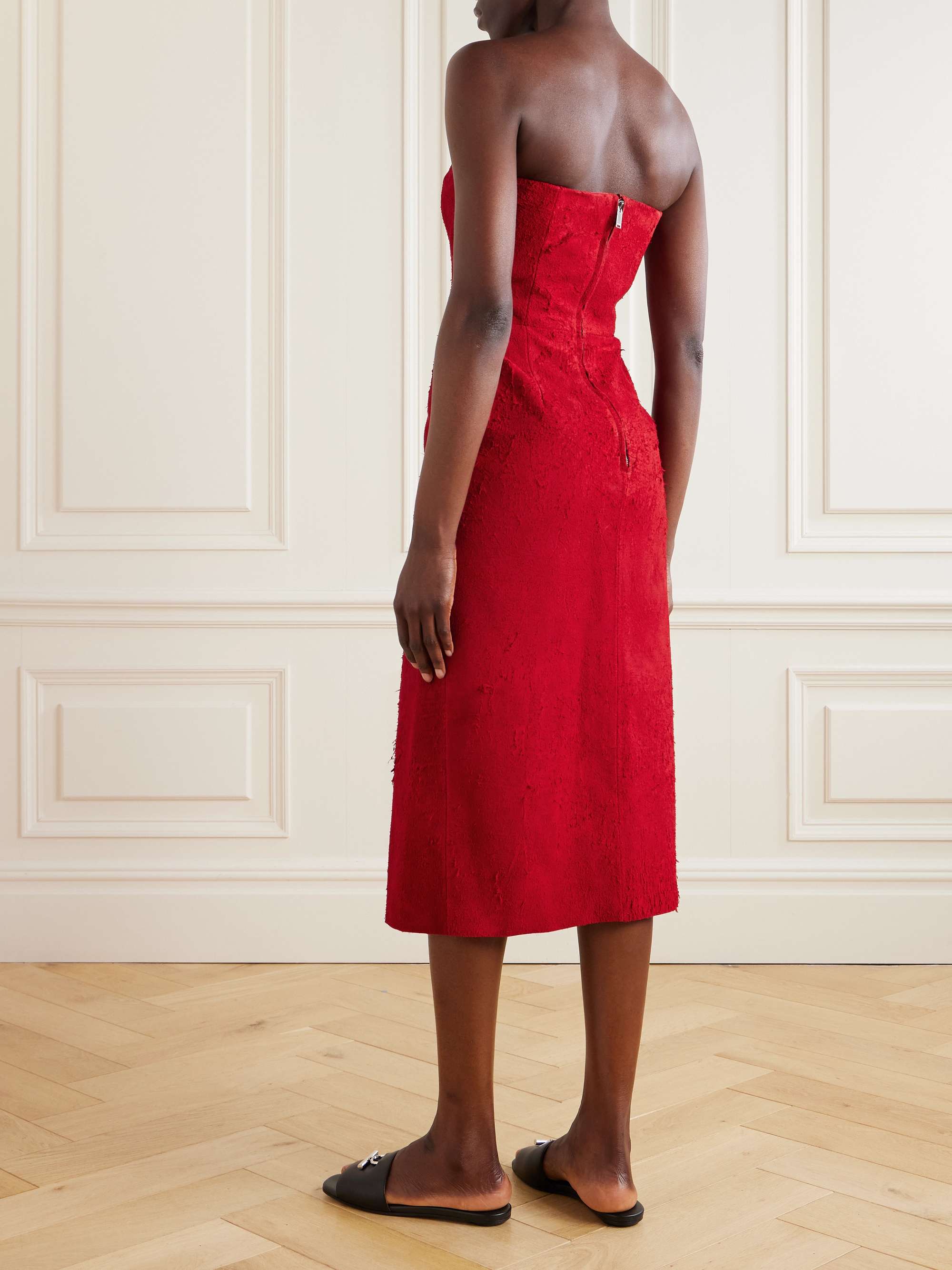 Strapless suede midi dress view