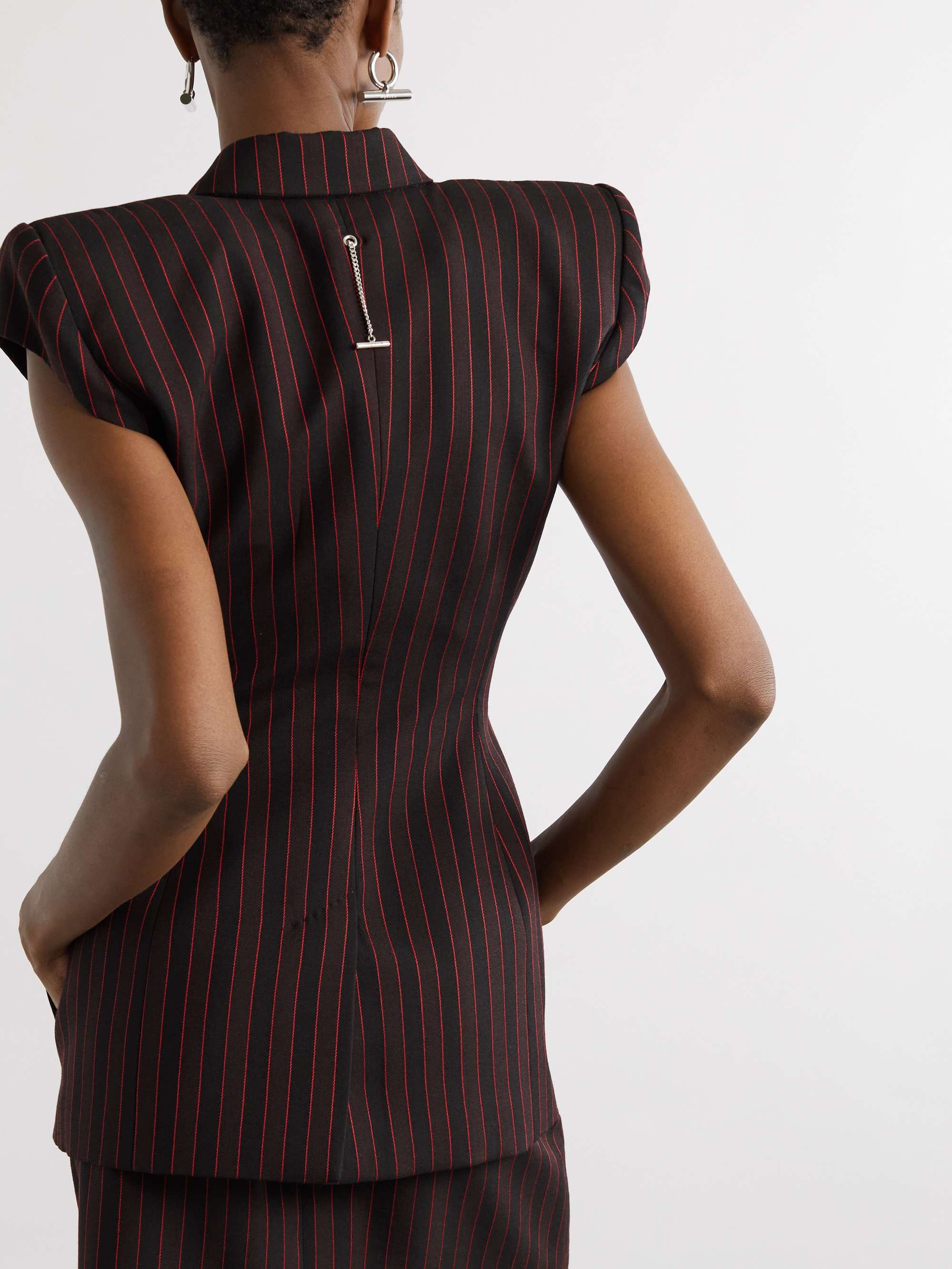 Double-breasted striped wool blazer view