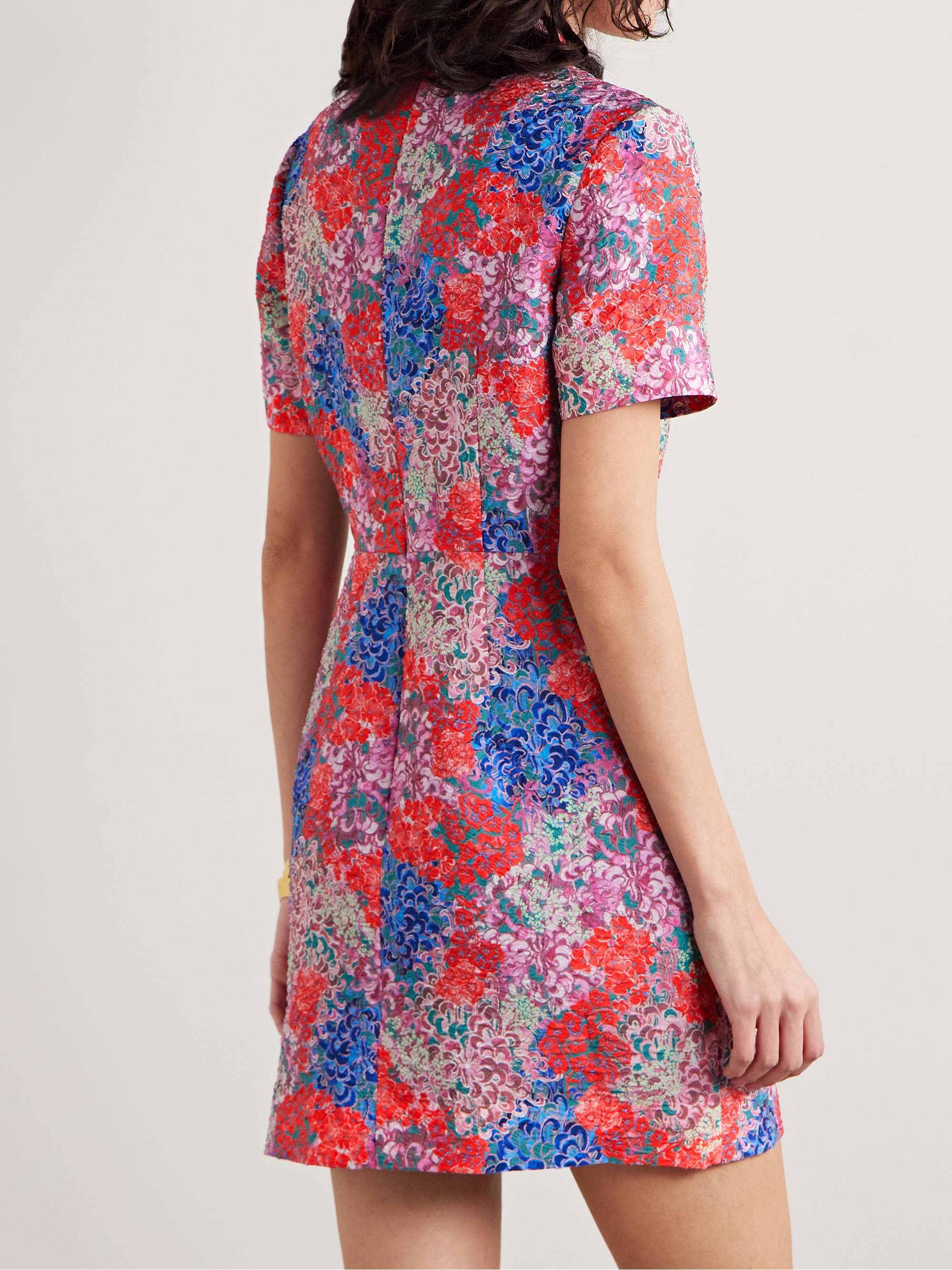 Draped floral-print cloqué mini dress view