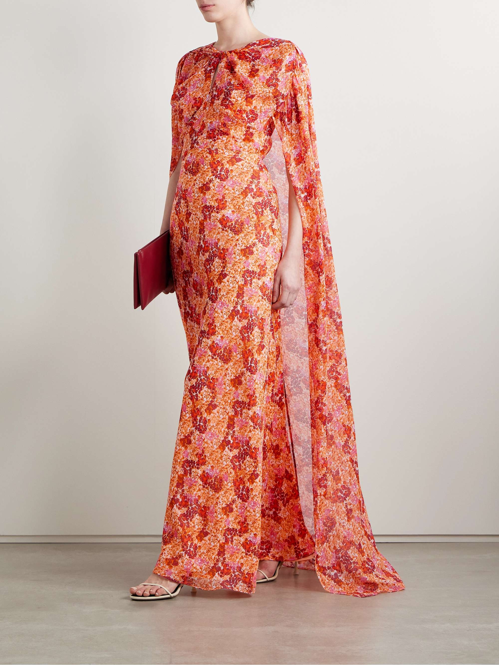 Claudia cape-effect floral-print silk-georgette gown view