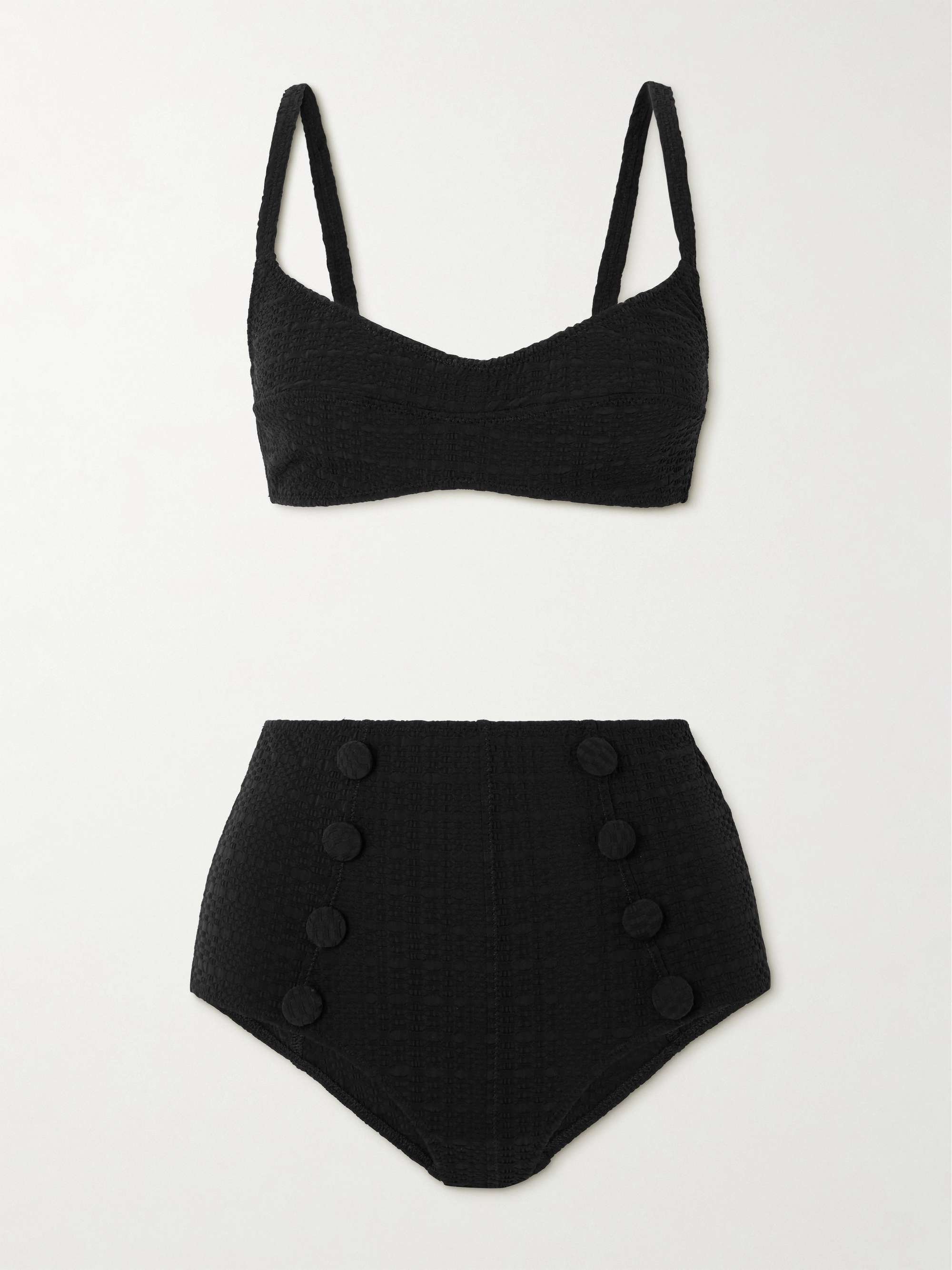 Button-embellished seersucker bikini view