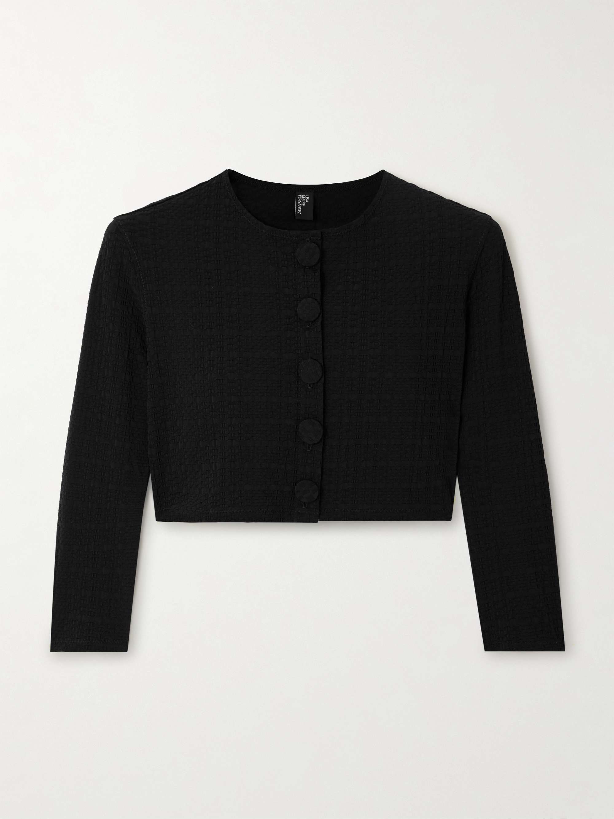Cropped seersucker cardigan view