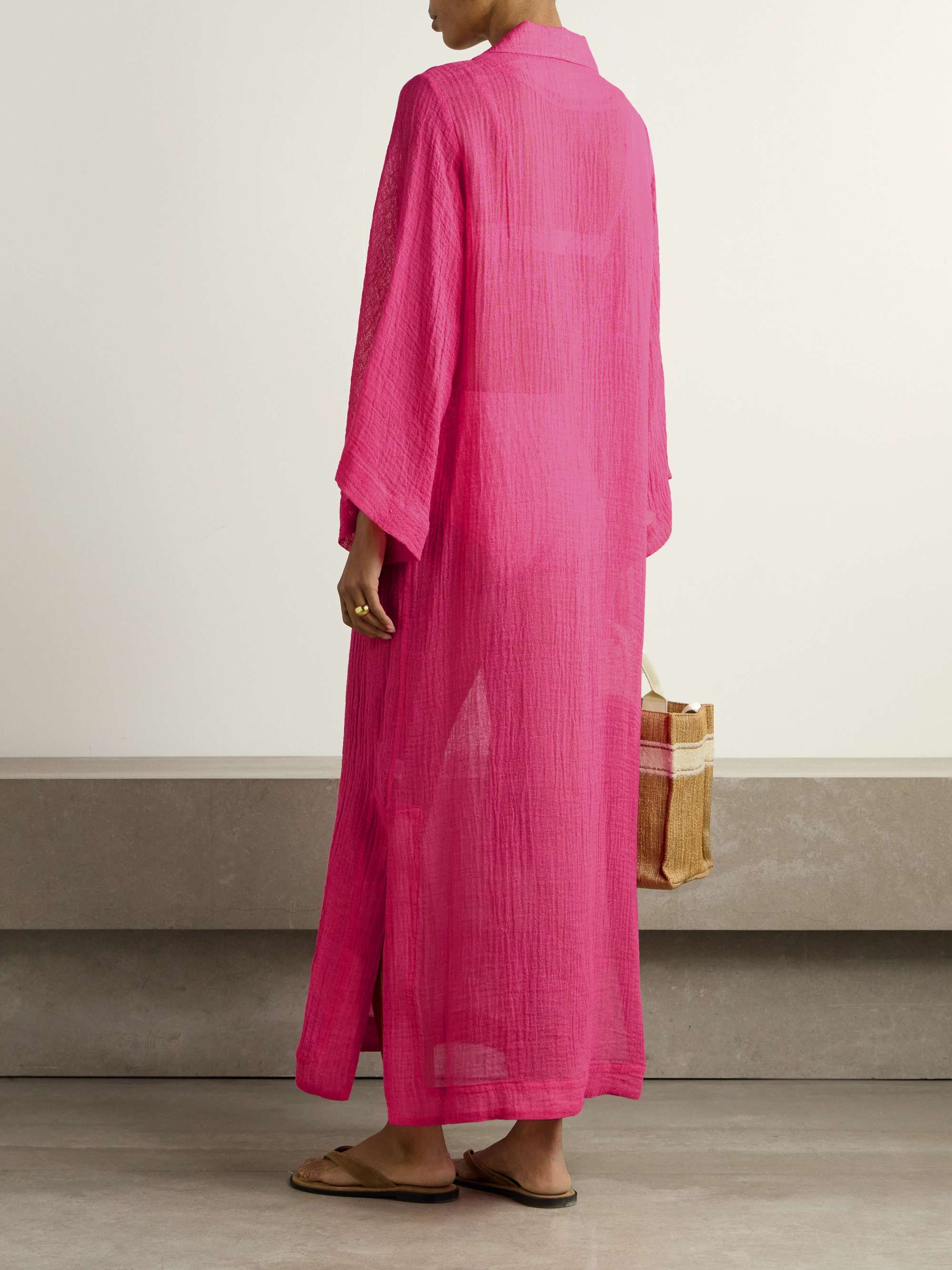 Crinkled linen-blend gauze kaftan view