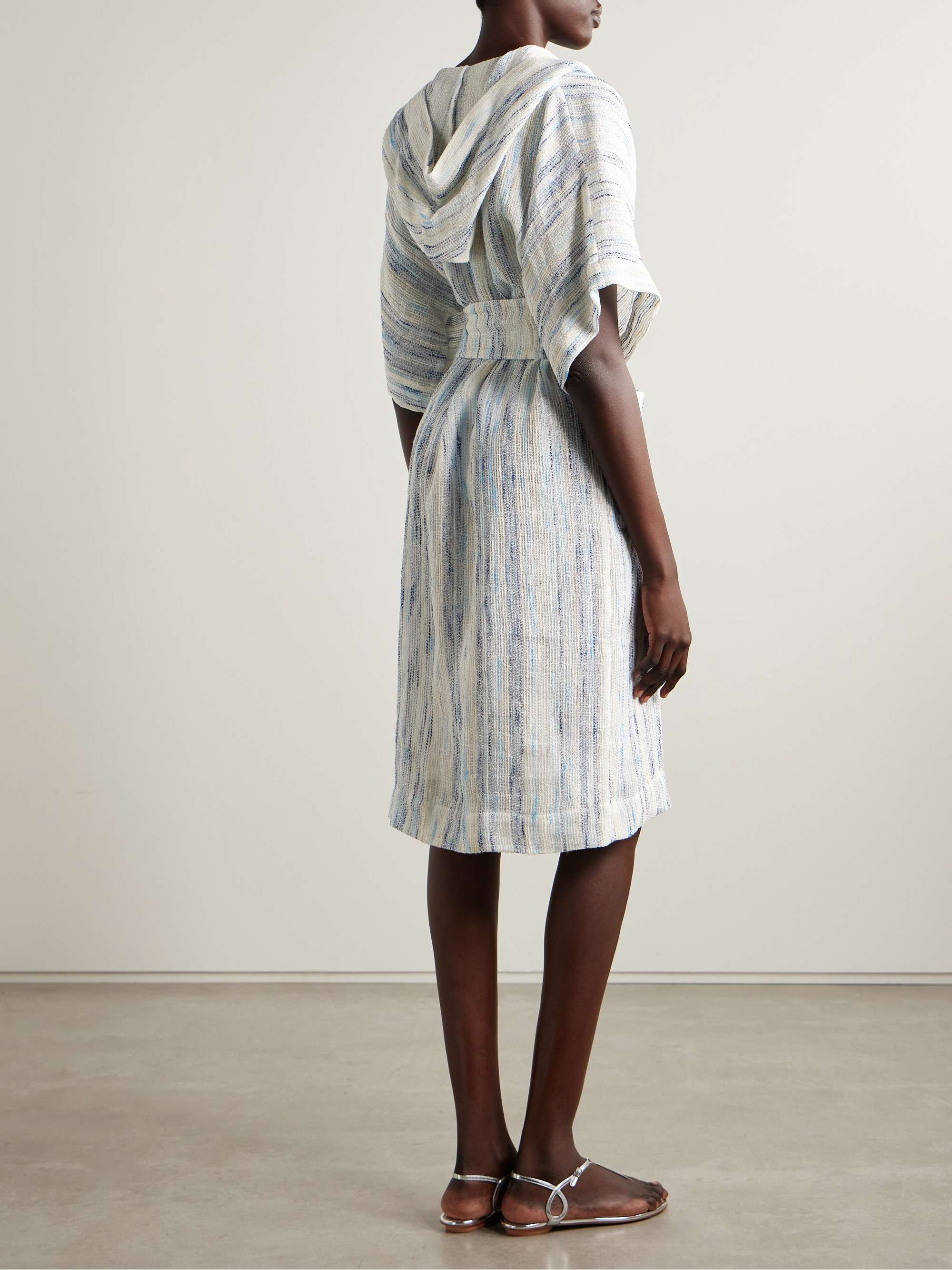 Embellished belted striped linen-blend gauze hooded coverup view