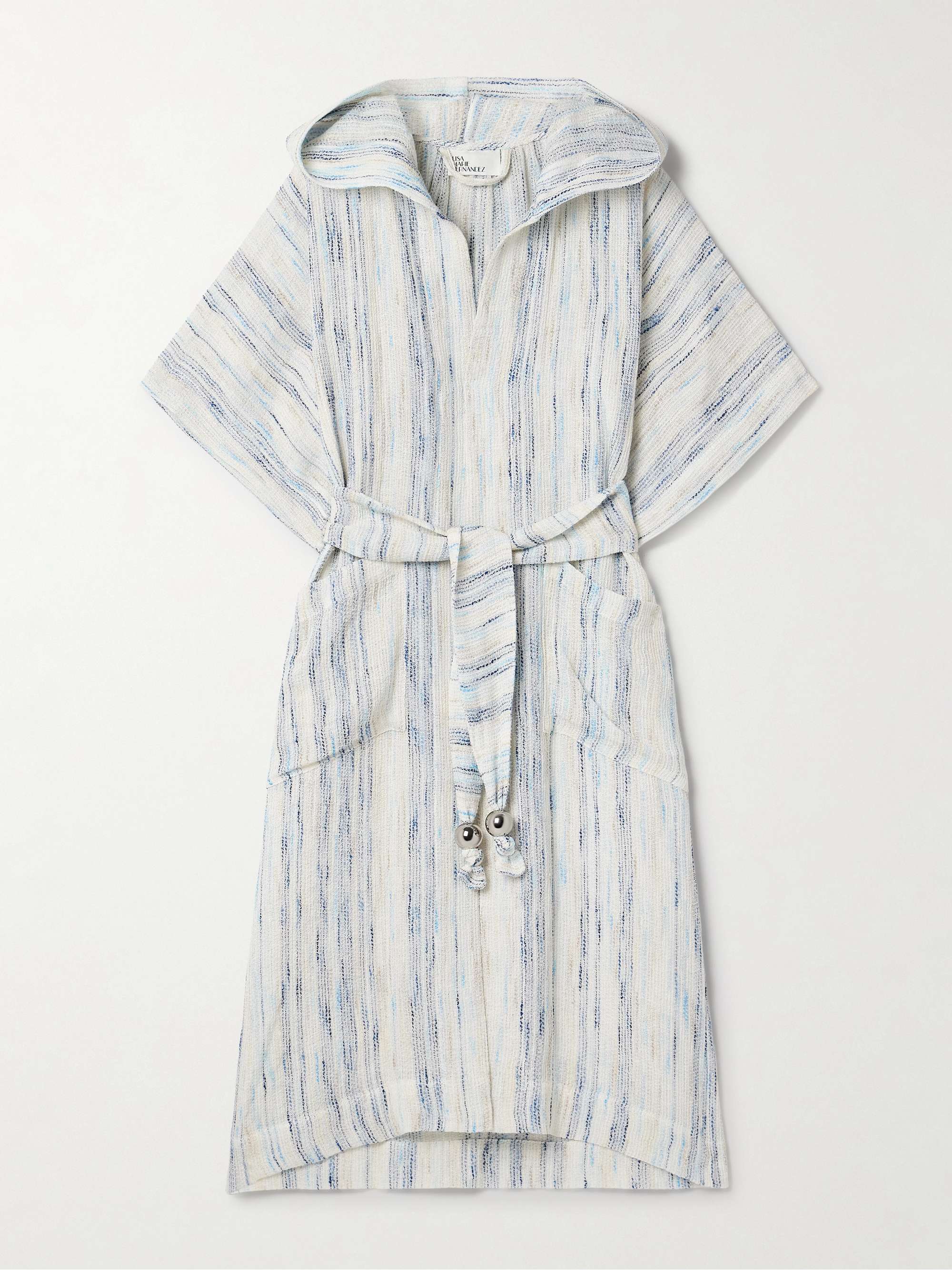 Embellished belted striped linen-blend gauze hooded coverup view