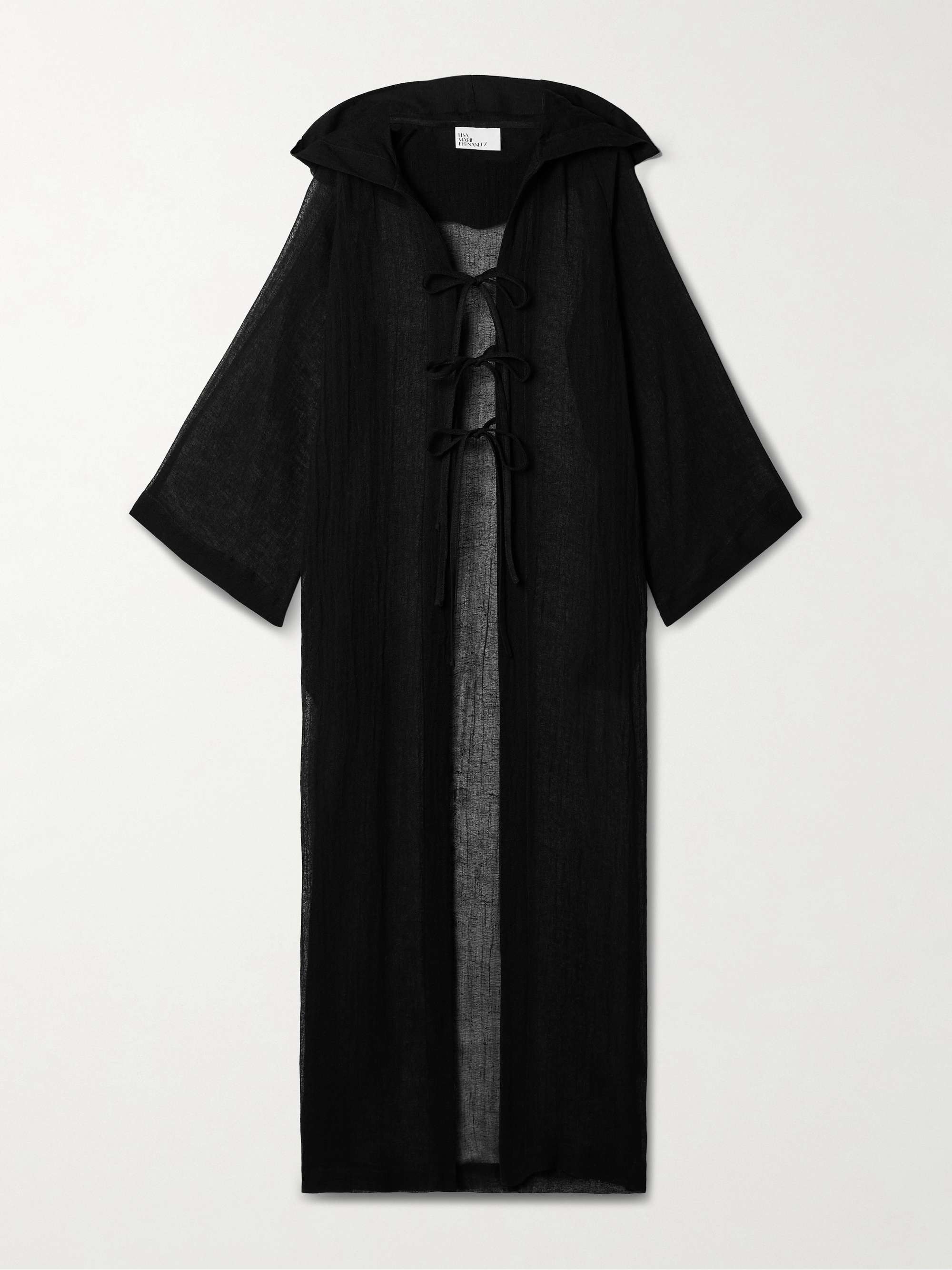 Hooded crinkled linen-blend gauze kaftan view