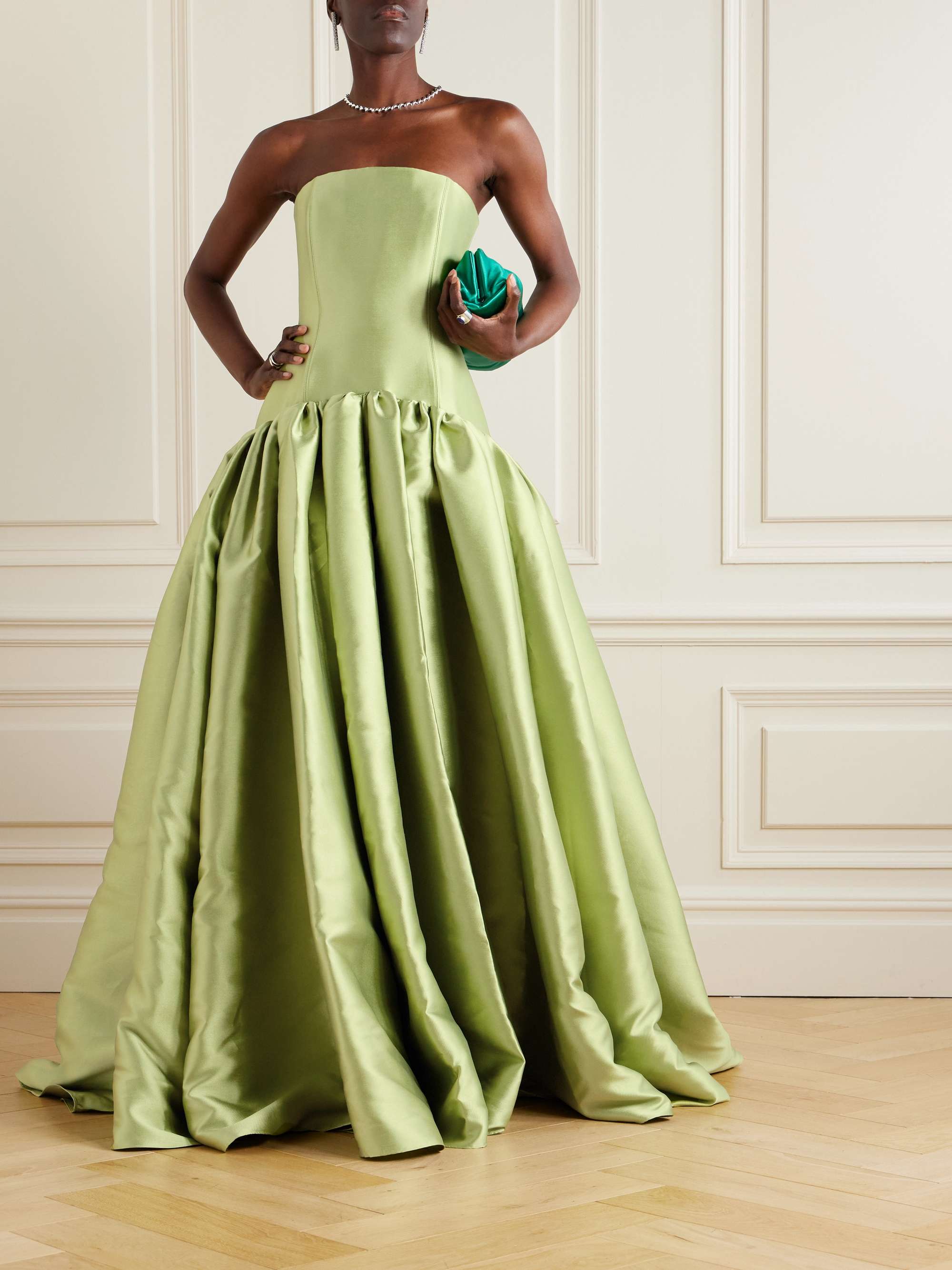 Cassia strapless pleated satin-twill gown view