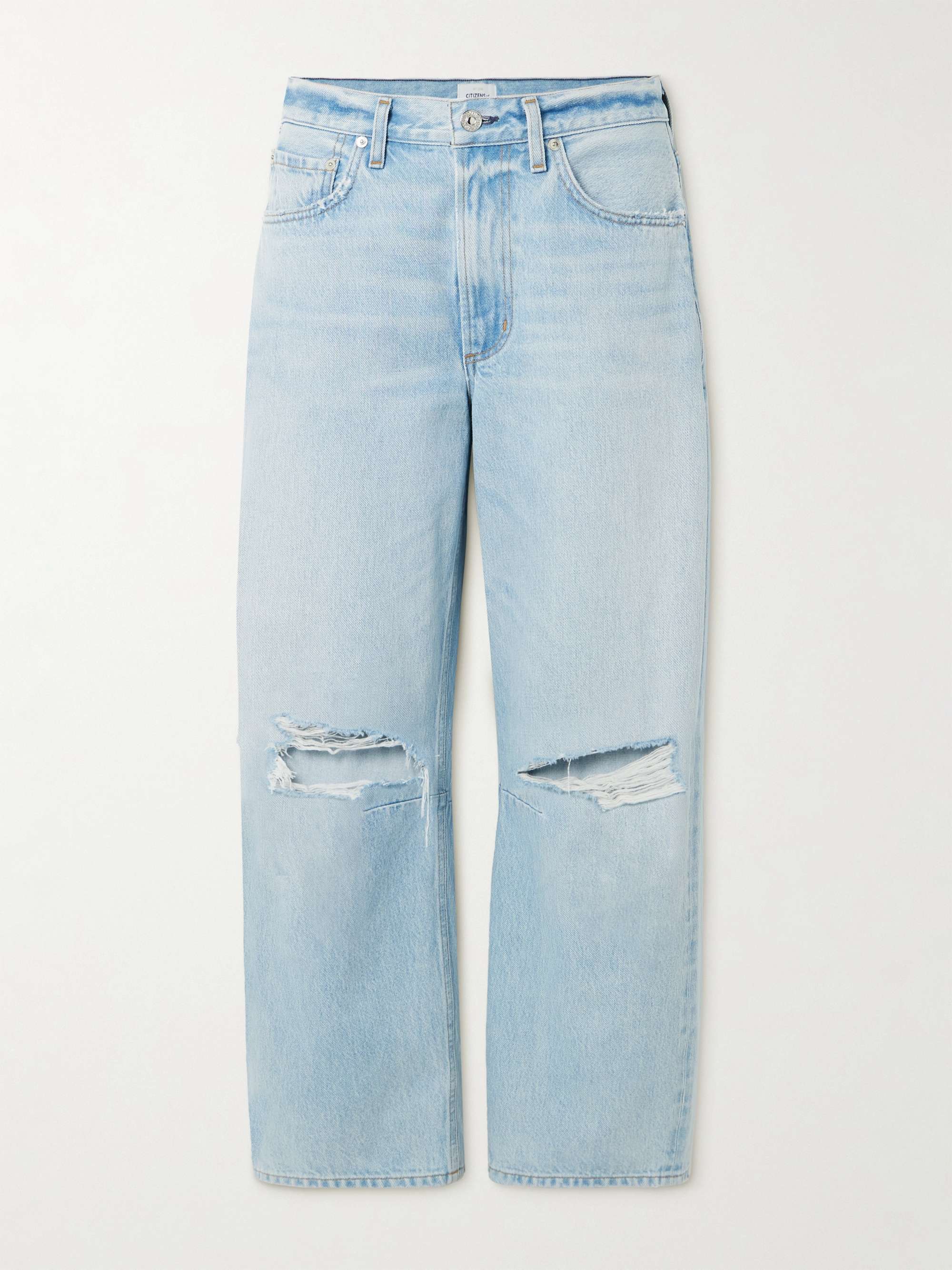 Miro distressed mid-rise barrel-leg jeans view