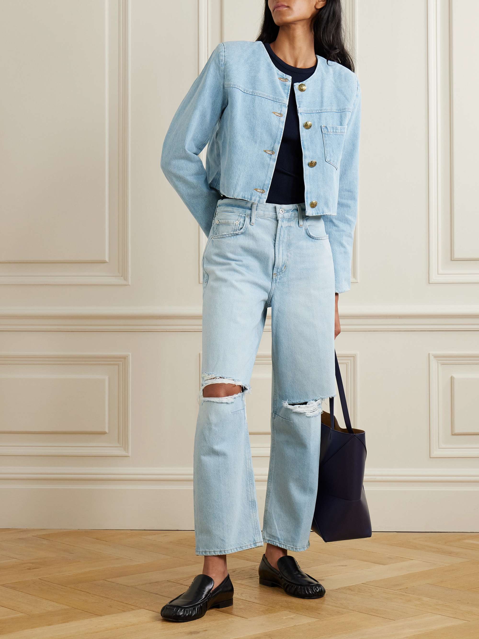 Miro distressed mid-rise barrel-leg jeans view