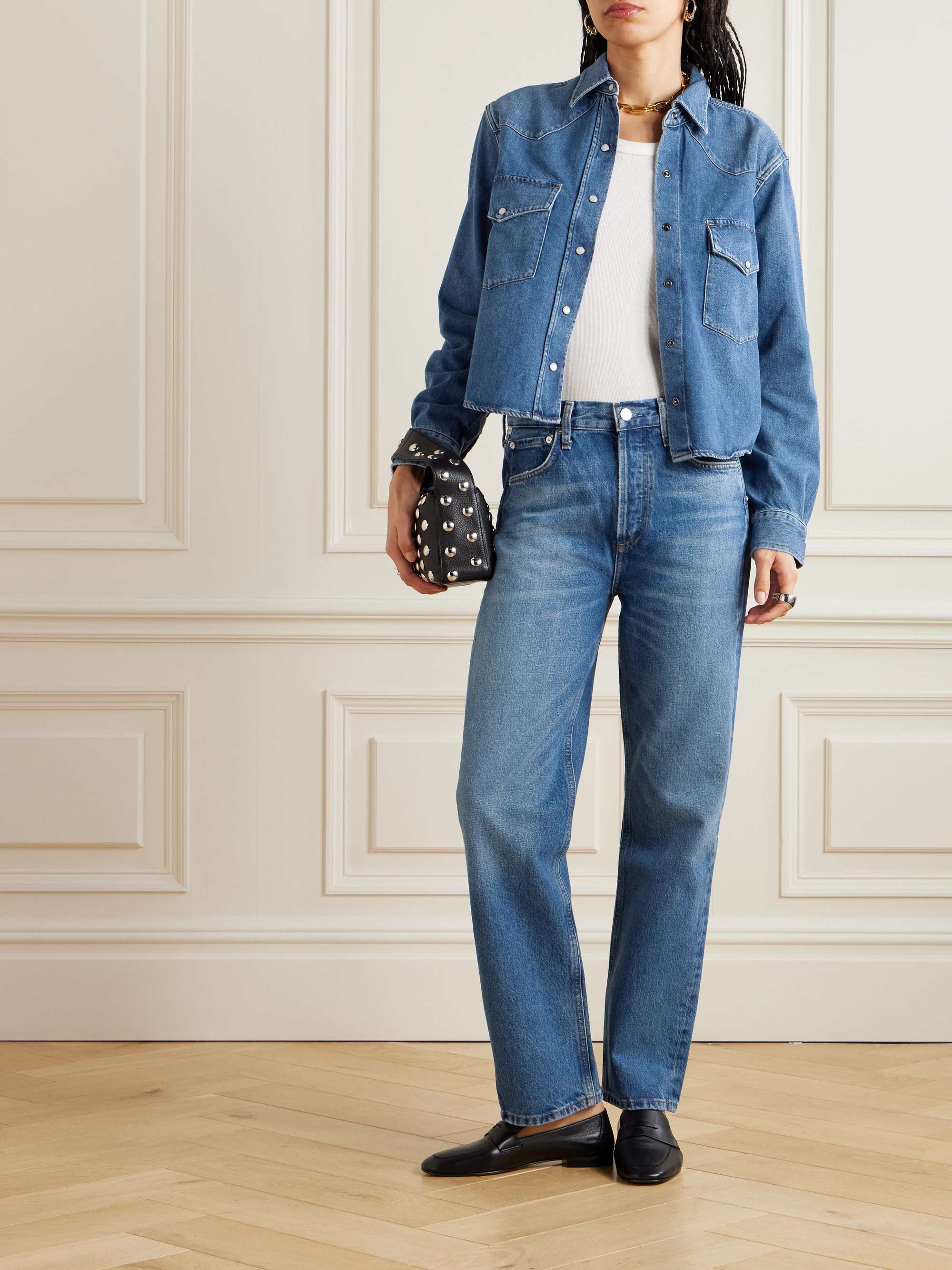Cropped Western denim shirt view