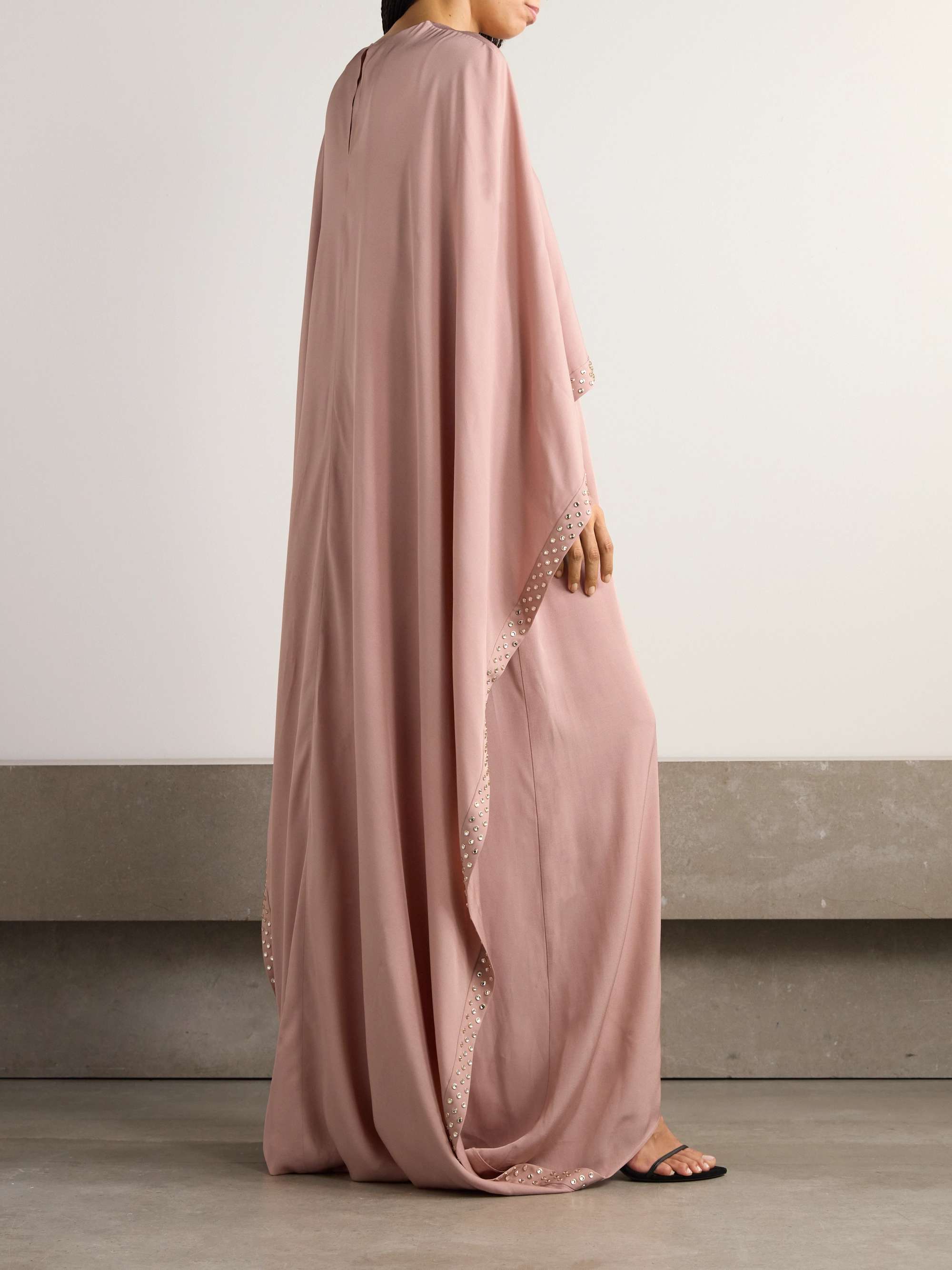 Cape-effect crystal-embellished crepe gown view