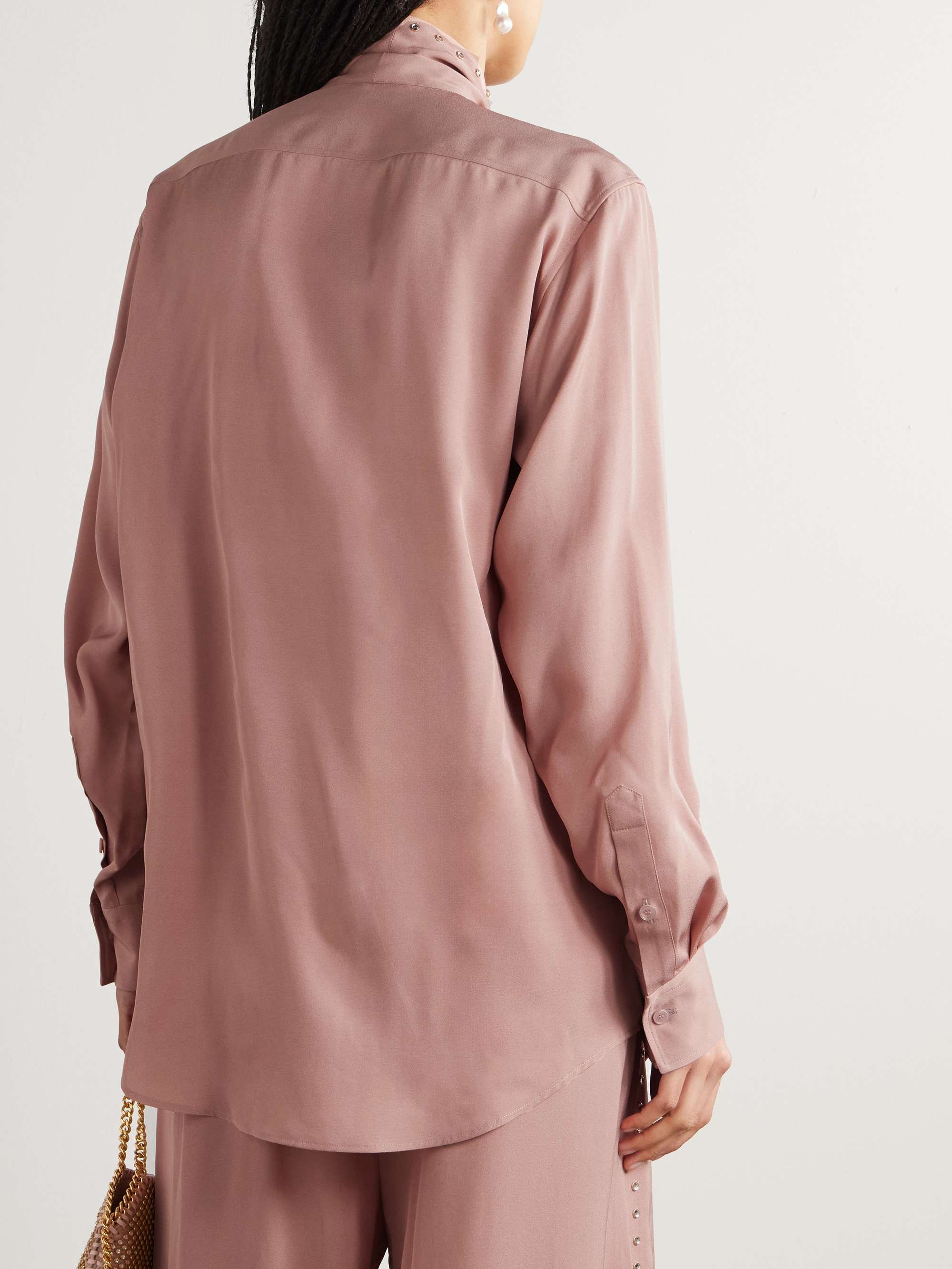 Pussy-bow crystal-embellished crepe blouse view