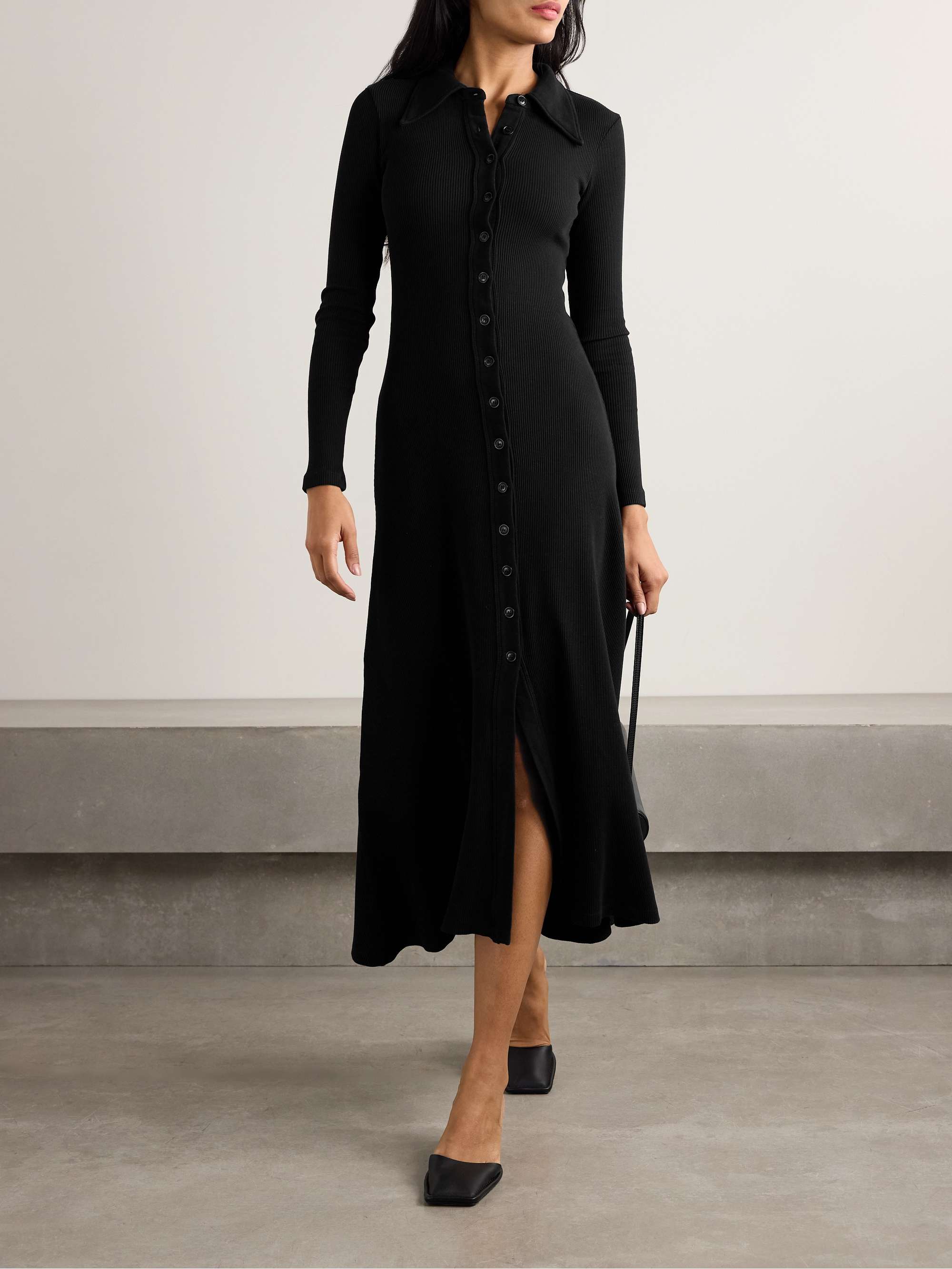 Gila ribbed stretch organic cotton and Lyocell-blend midi dress view