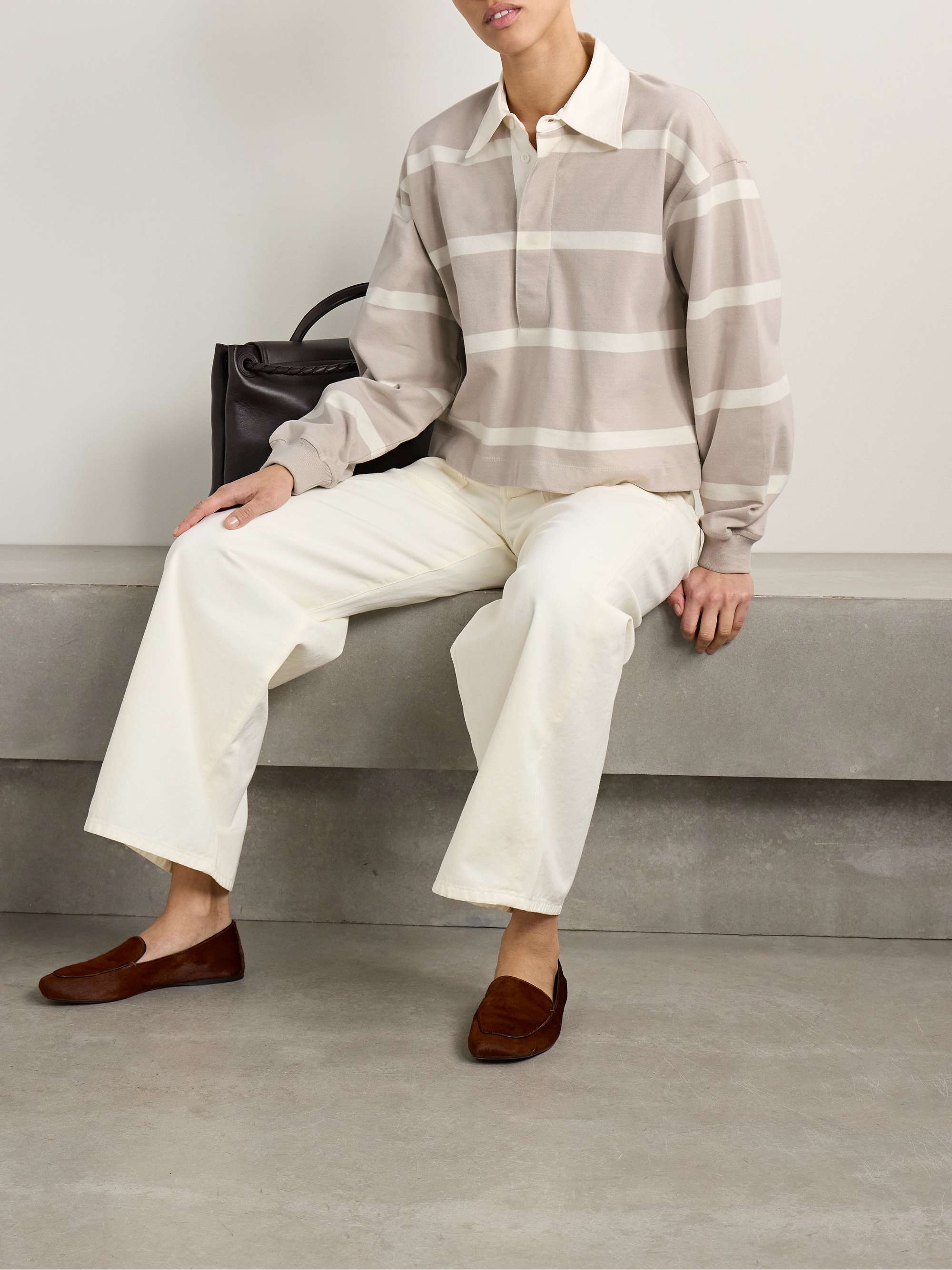 Aris twill-trimmed striped cotton-jersey polo shirt view