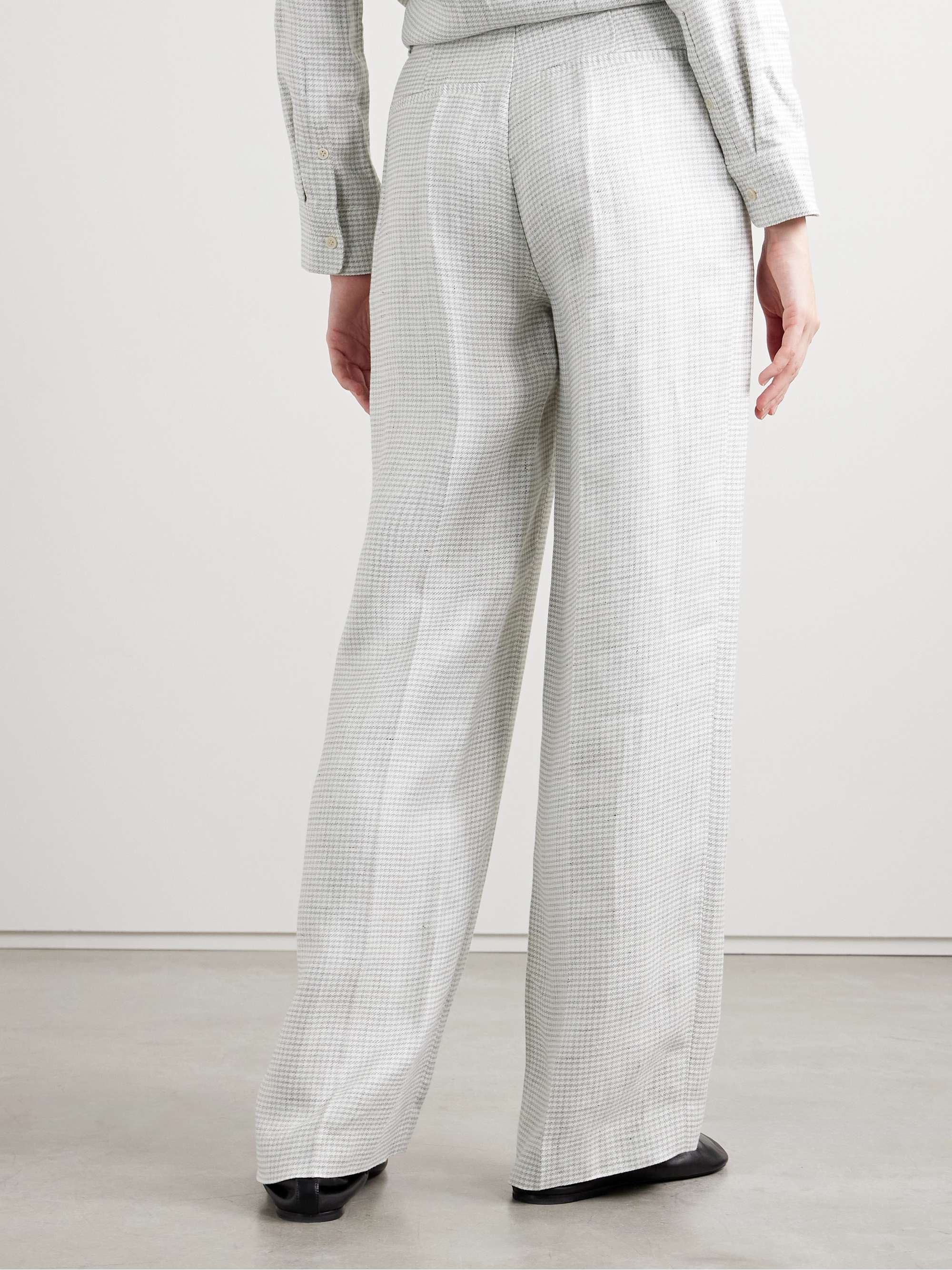 Houndstooth linen-blend wide-leg pants view