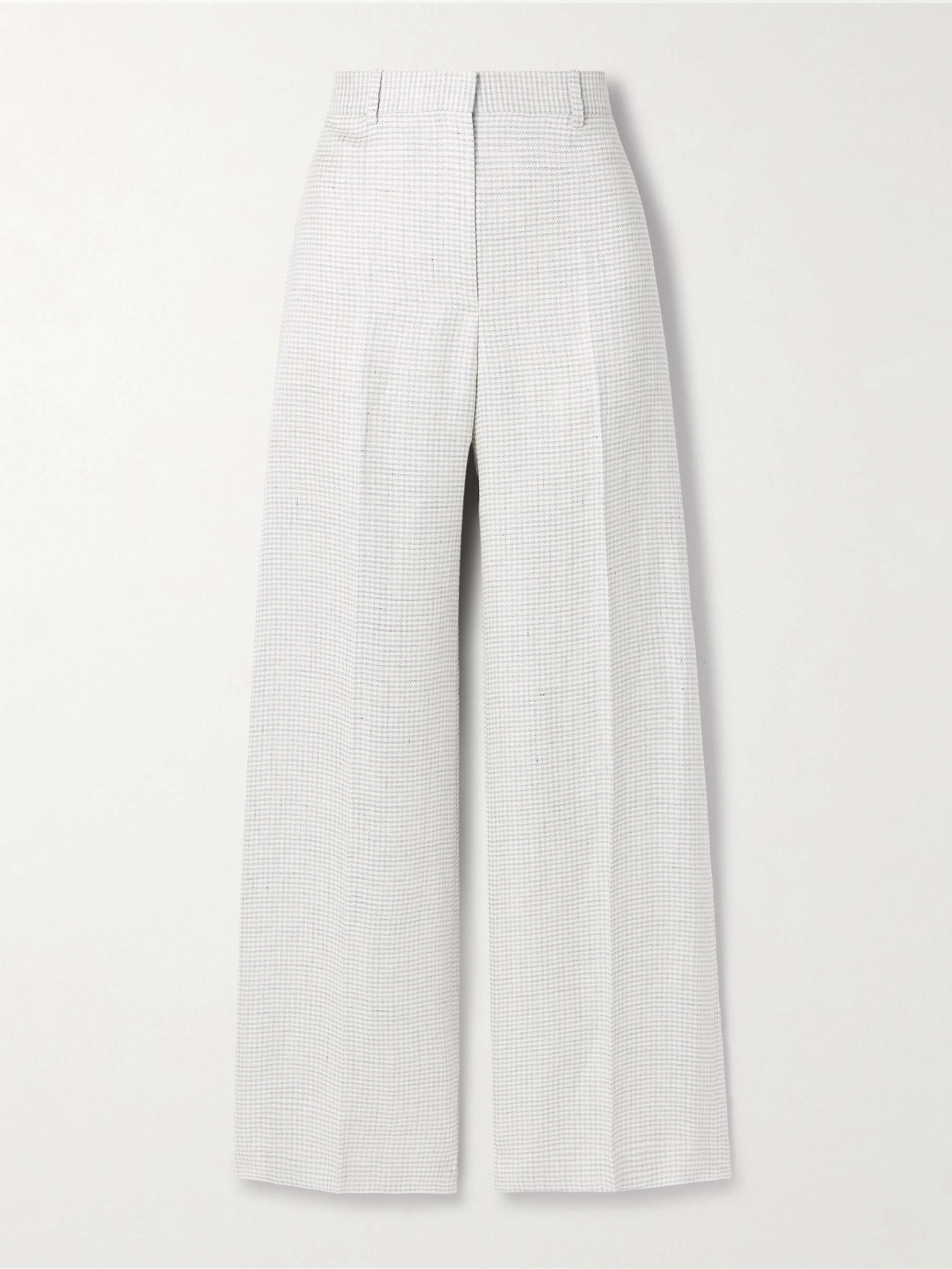 Houndstooth linen-blend wide-leg pants view