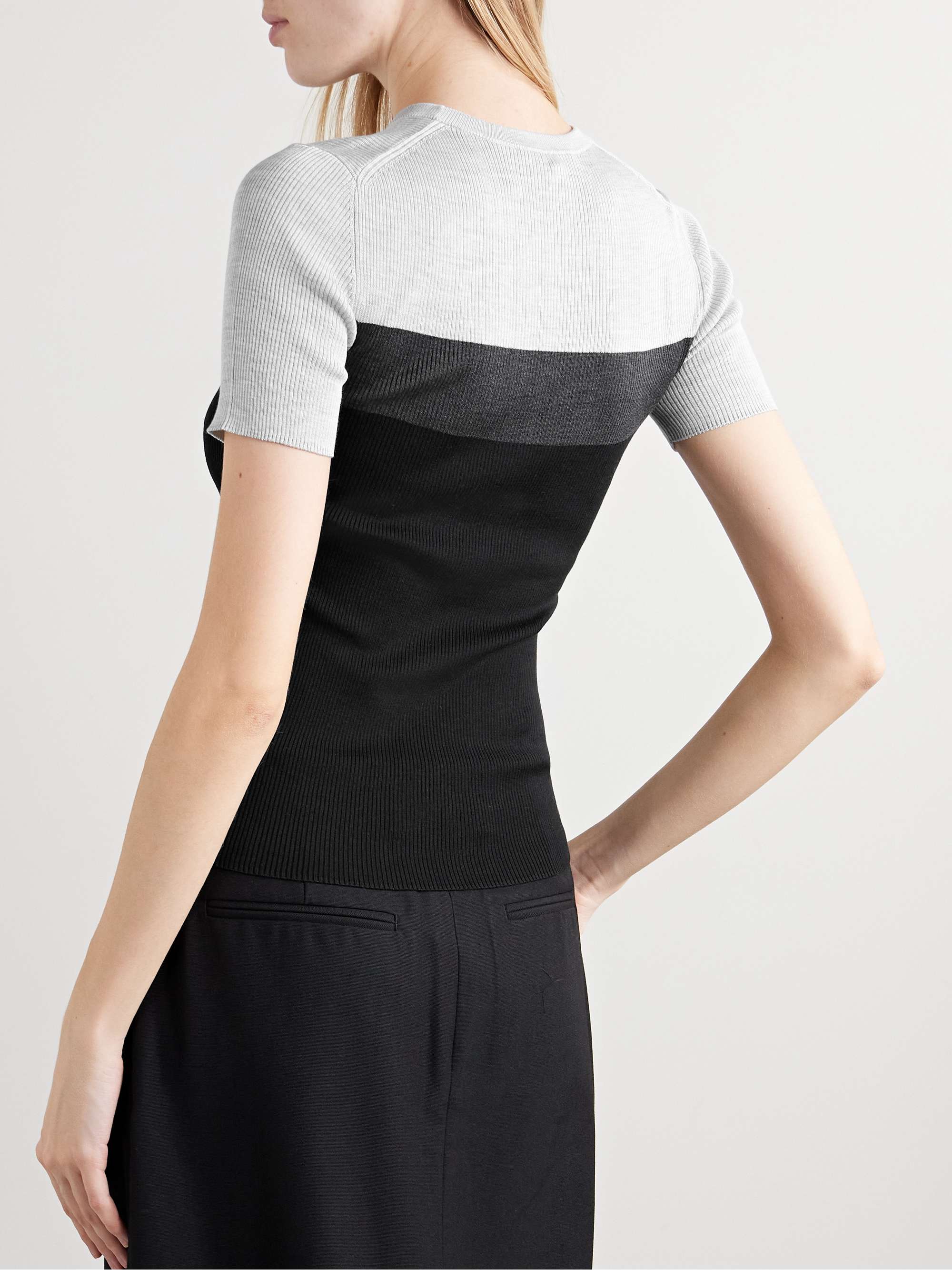 Color-block ribbed silk T-shirt view