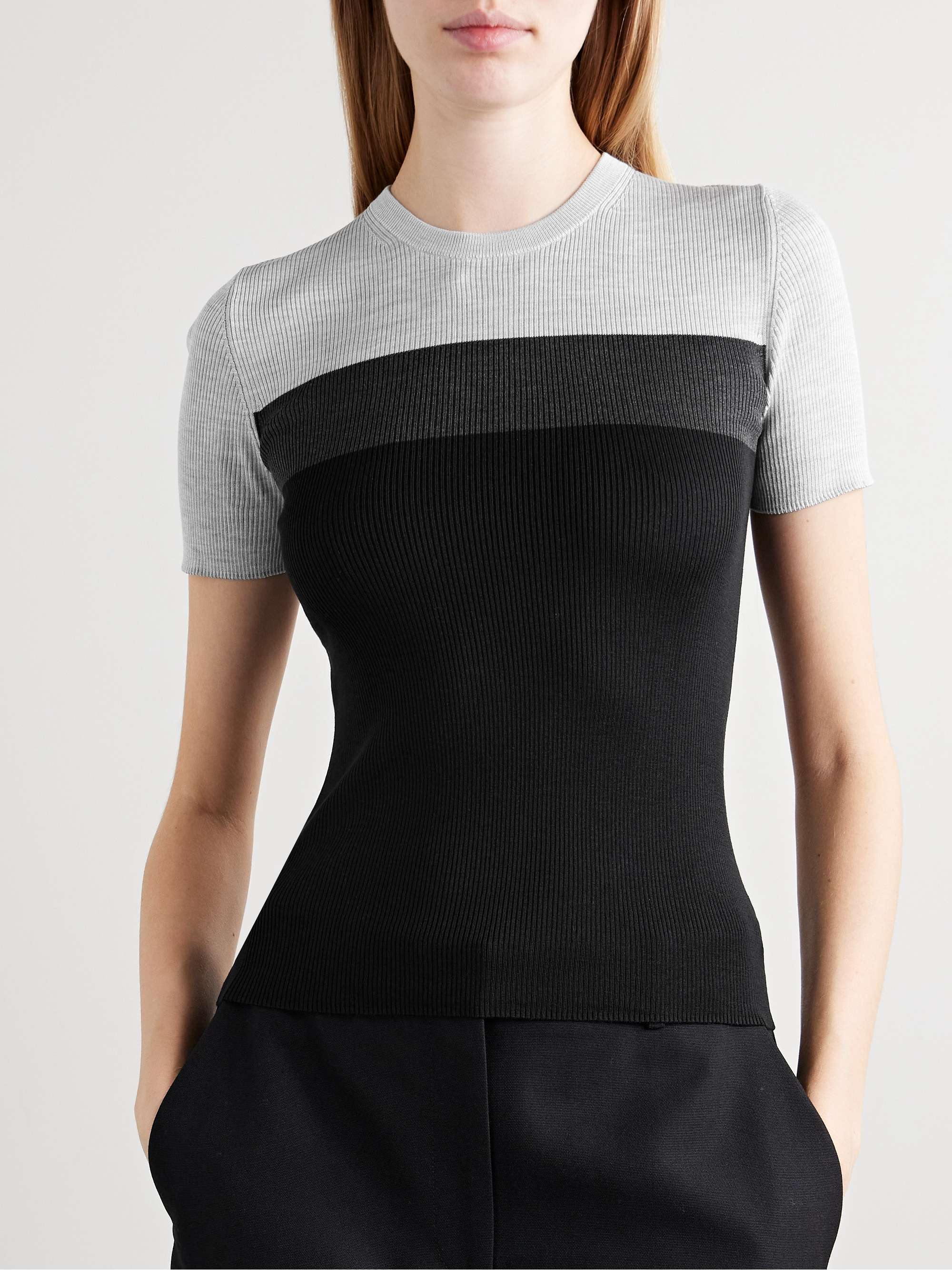Color-block ribbed silk T-shirt view