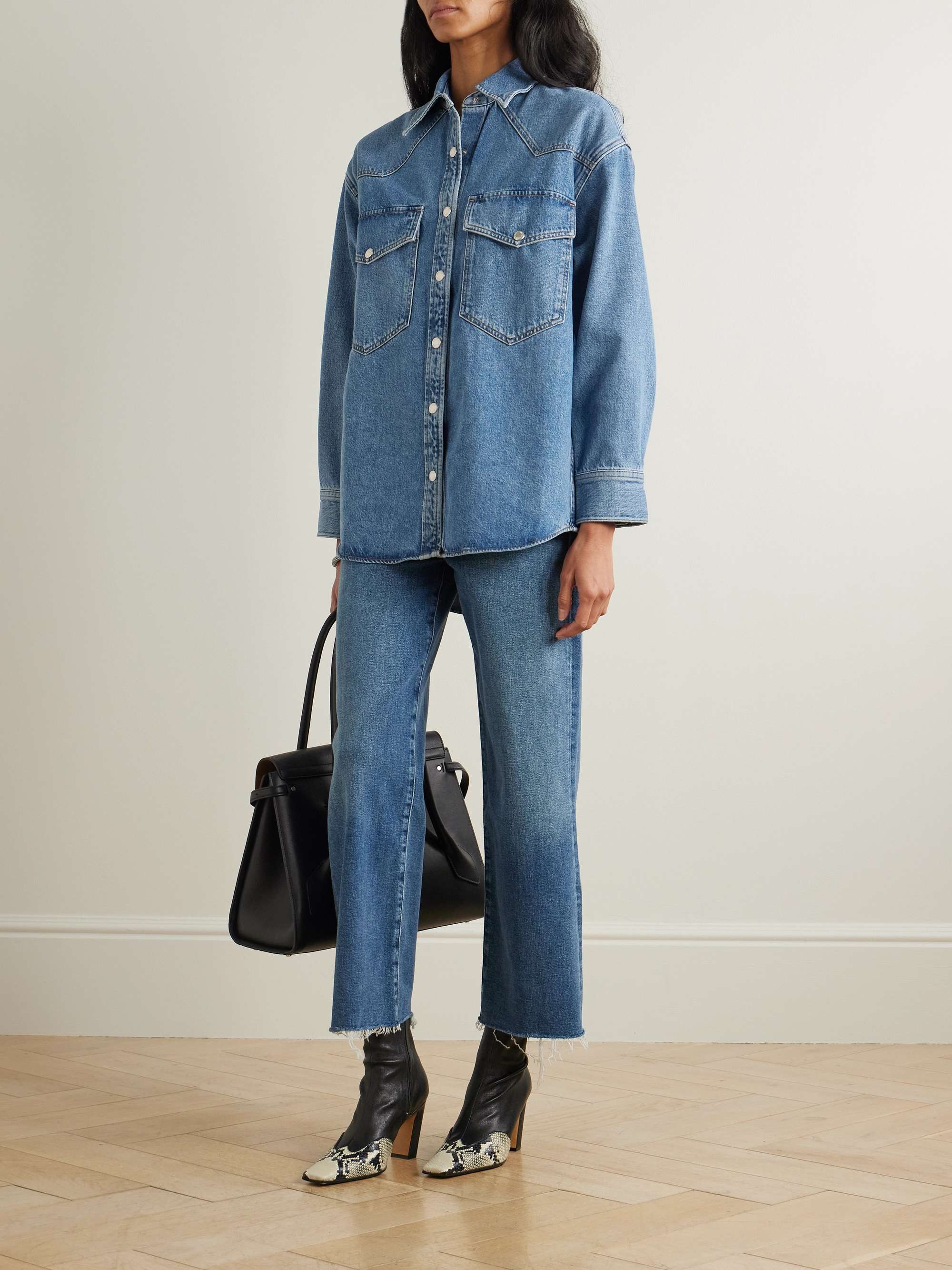 Harper cropped frayed mid-rise straight-leg jeans view