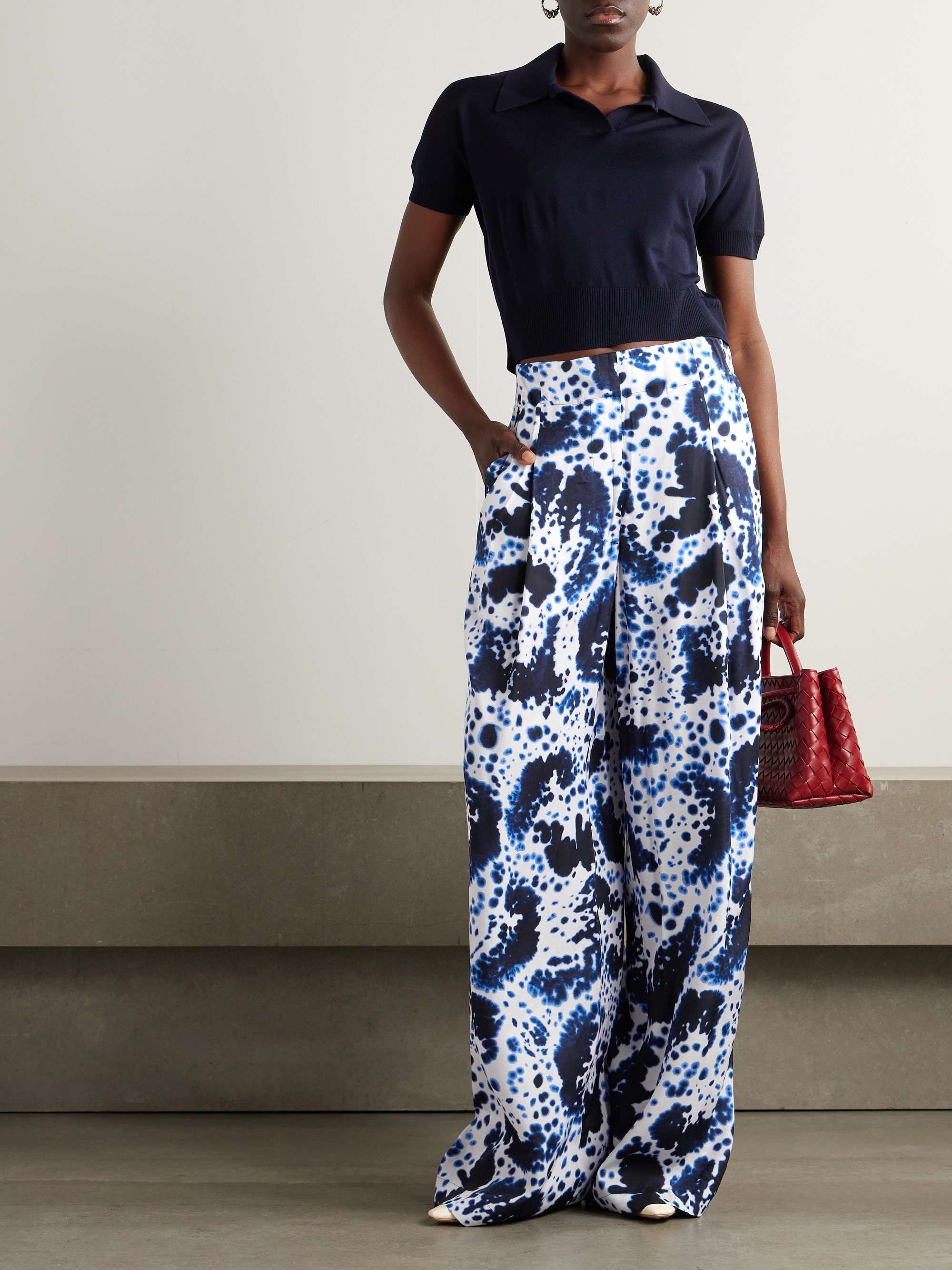 Printed twill wide-leg pants view