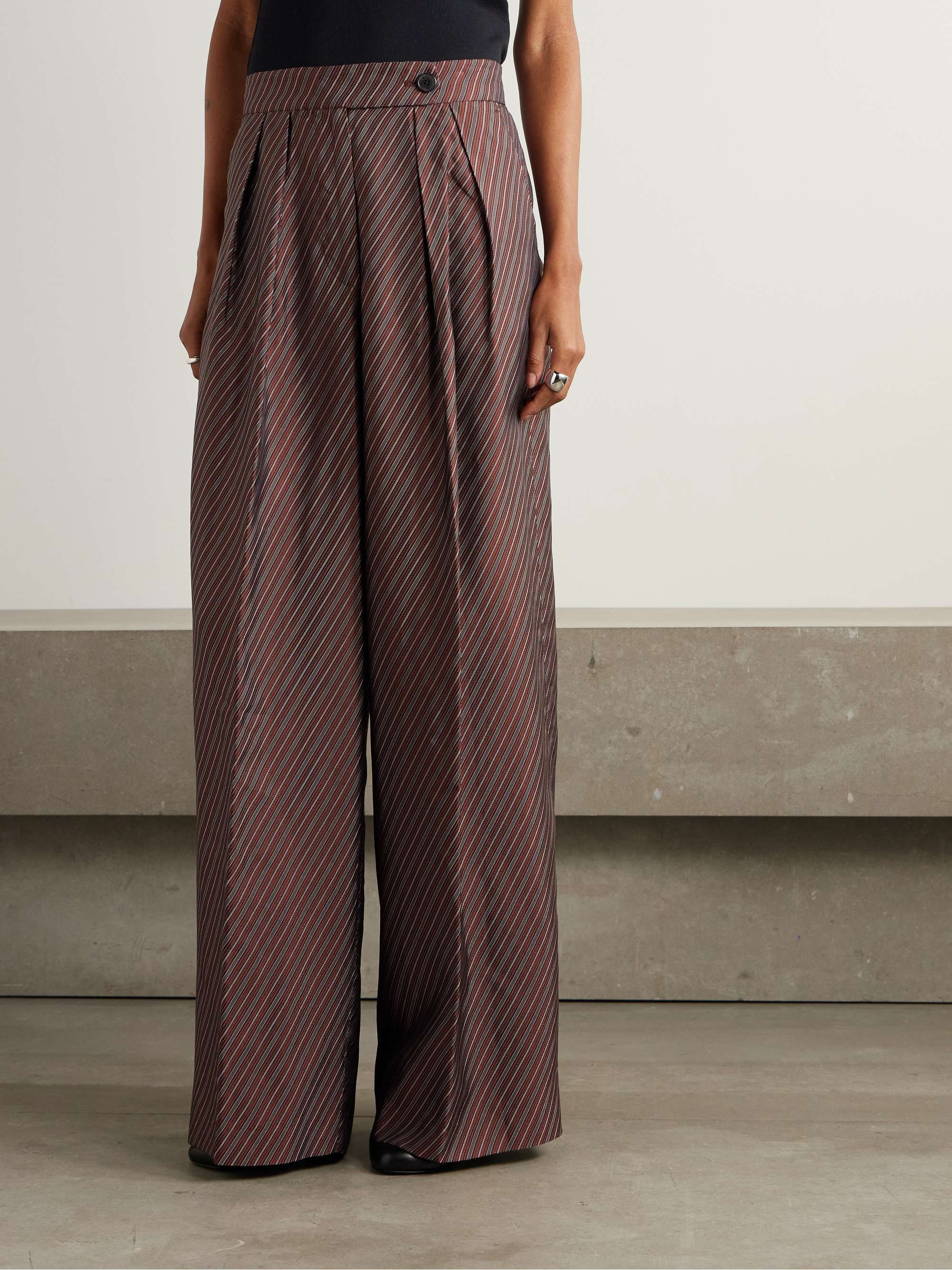 Pleated striped jacquard wide-leg pants view