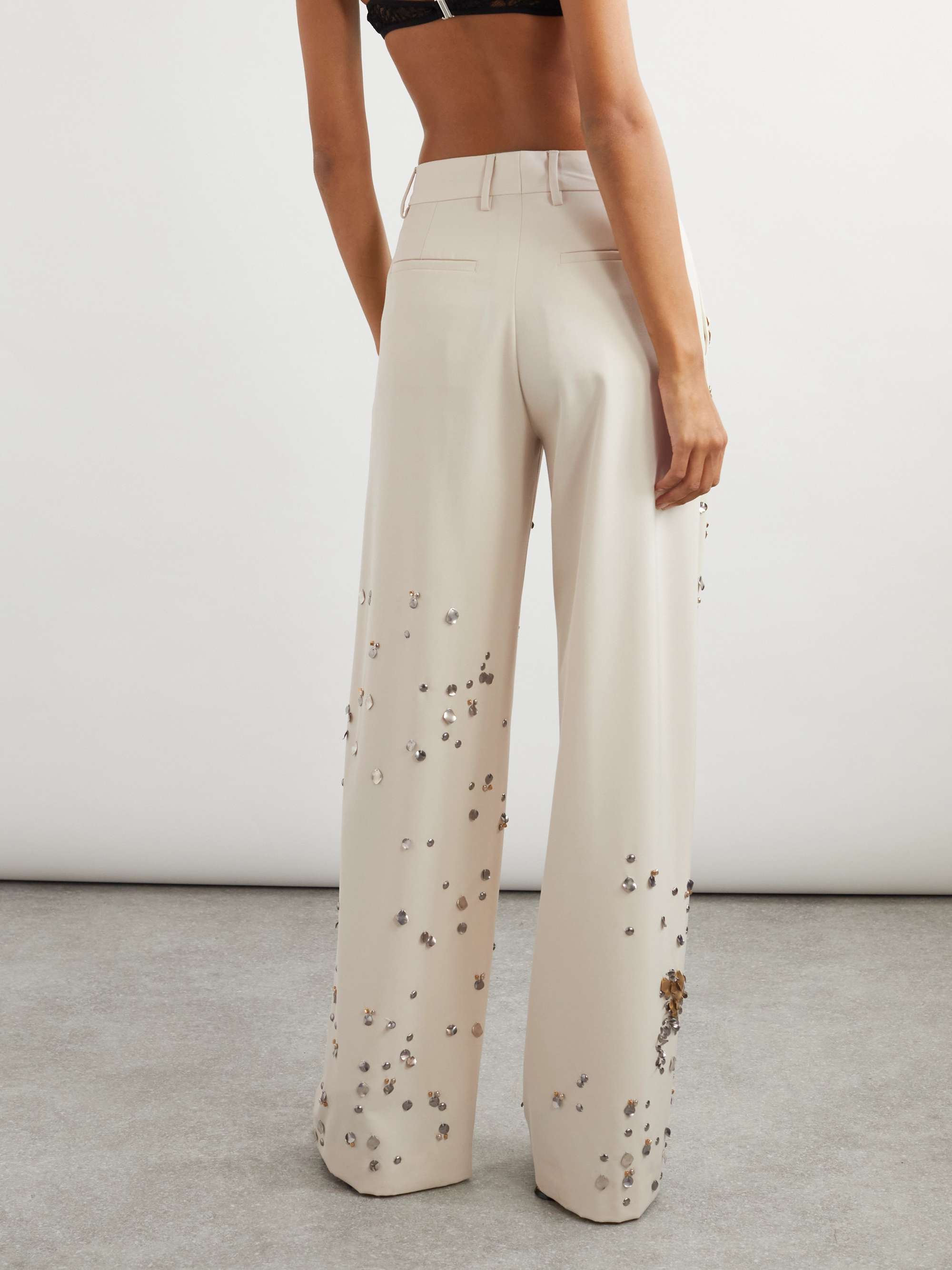 Embellished wool-twill wide-leg pants view