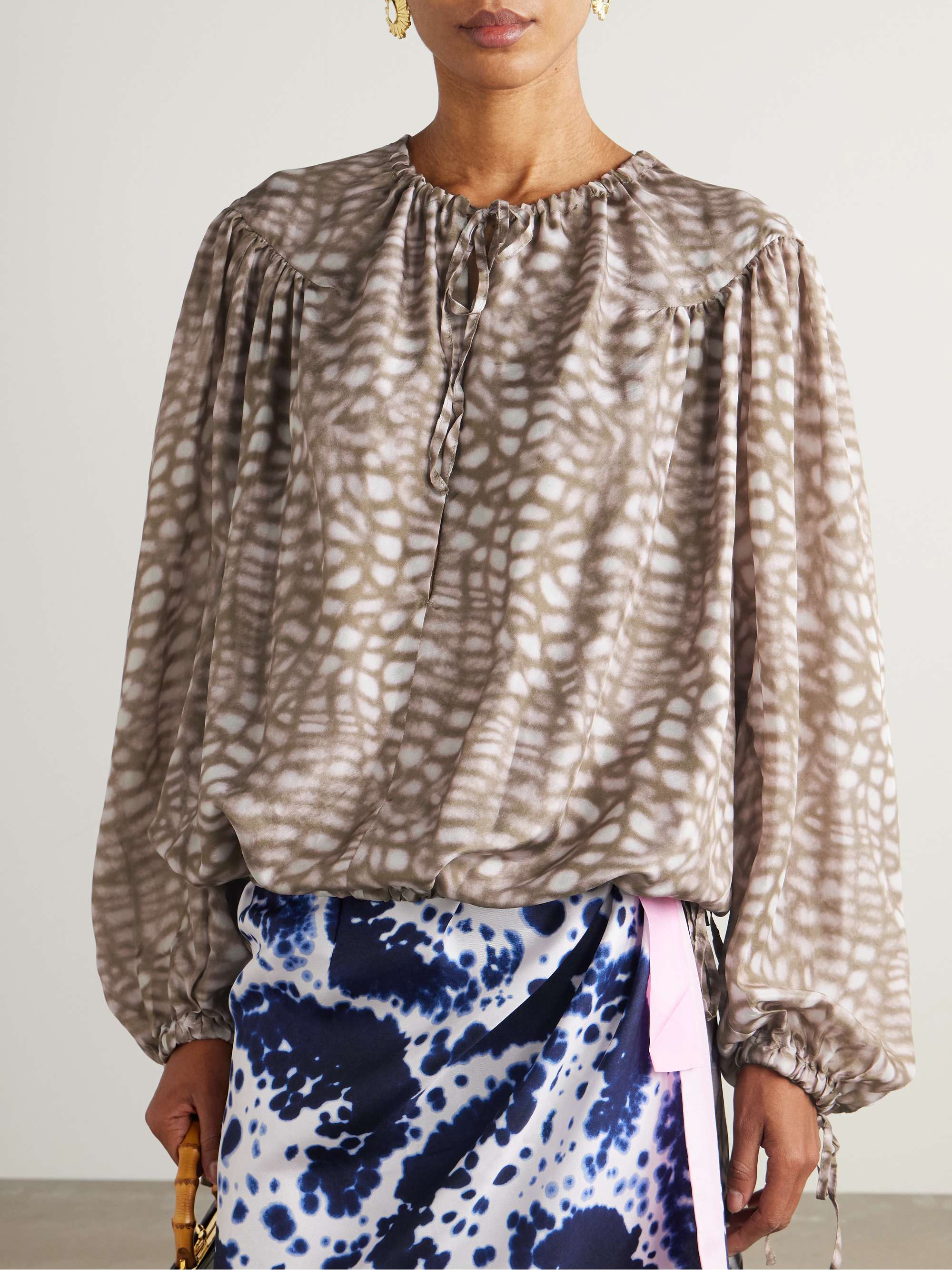 Printed silk-satin blouse view