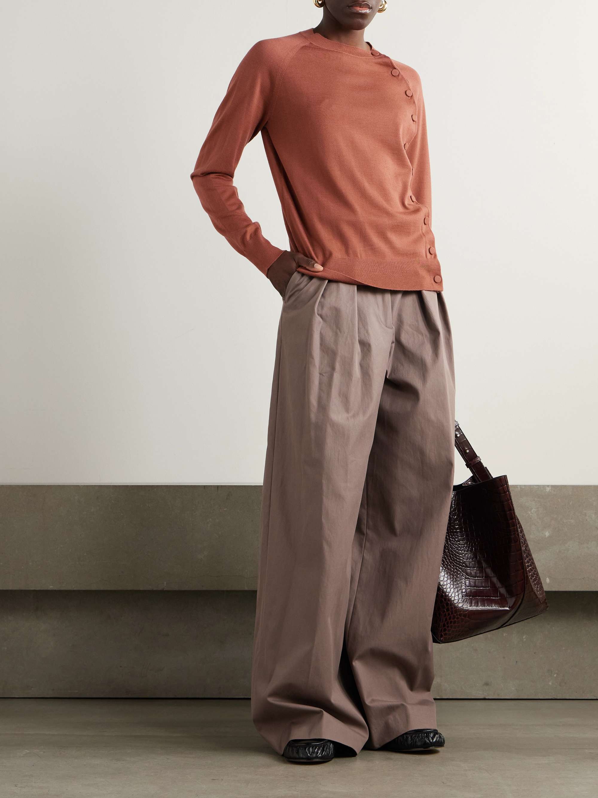 Asymmetric merino wool cardigan view