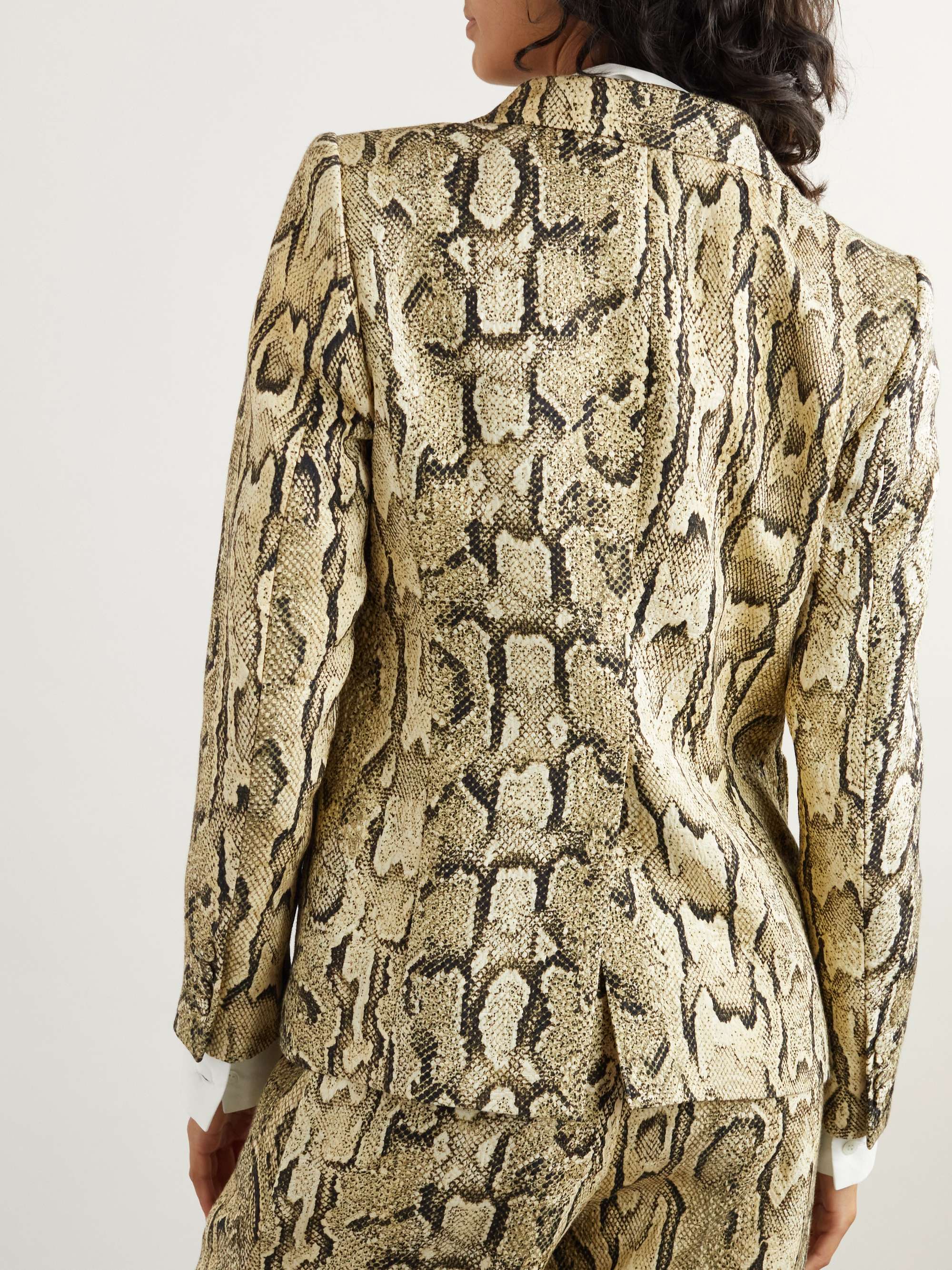Double-breasted snake-print woven blazer view