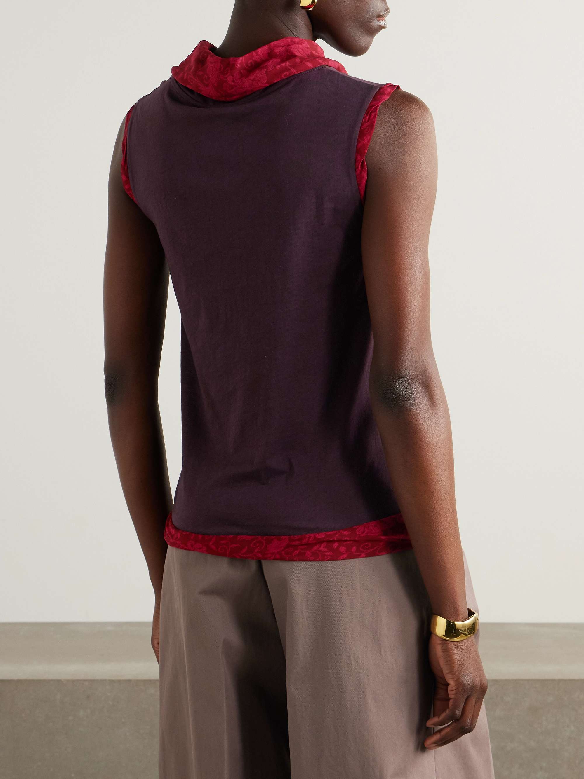 Jacquard-trimmed cotton-blend tank view