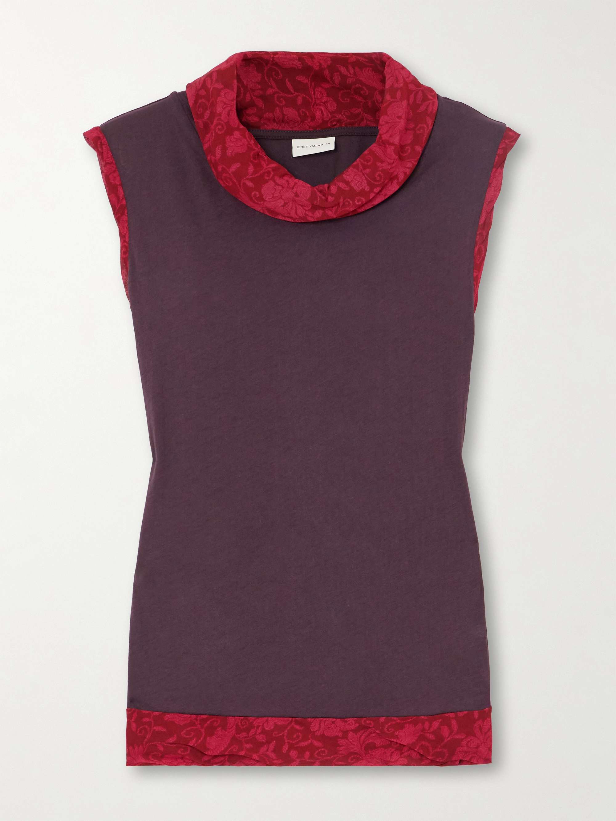 Jacquard-trimmed cotton-blend tank view
