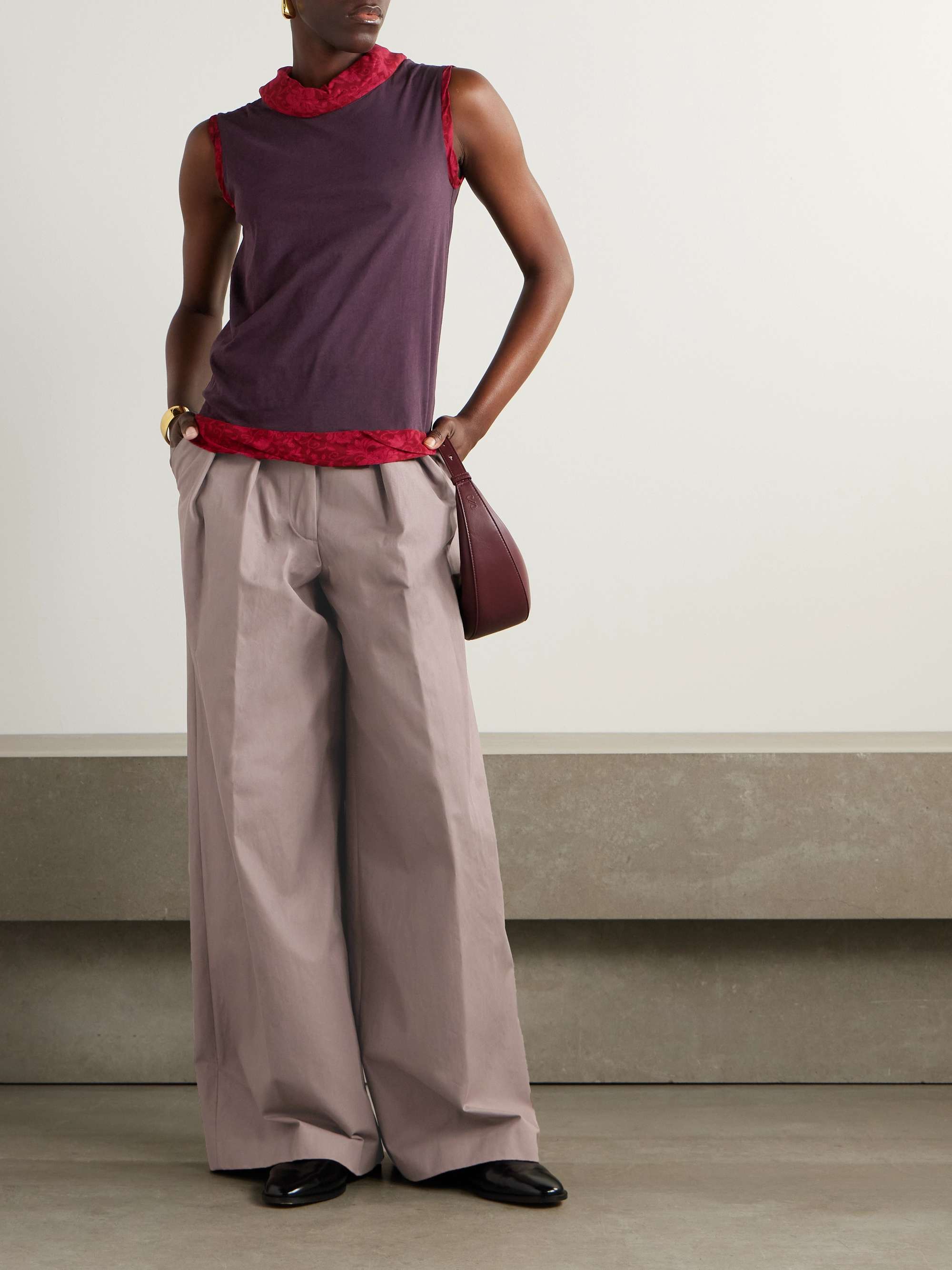 Jacquard-trimmed cotton-blend tank view