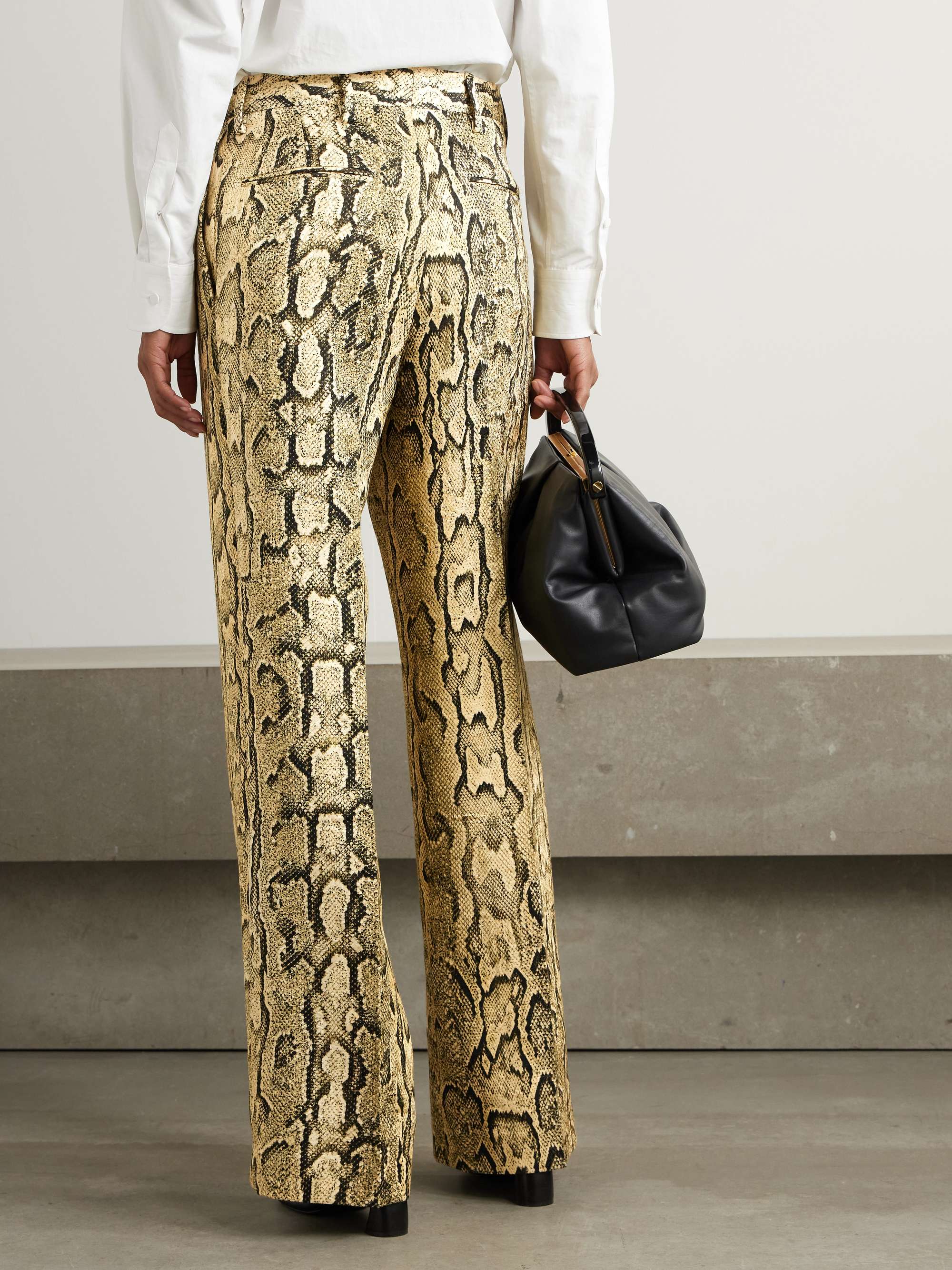 Pleated snake-print woven straight-leg pants view