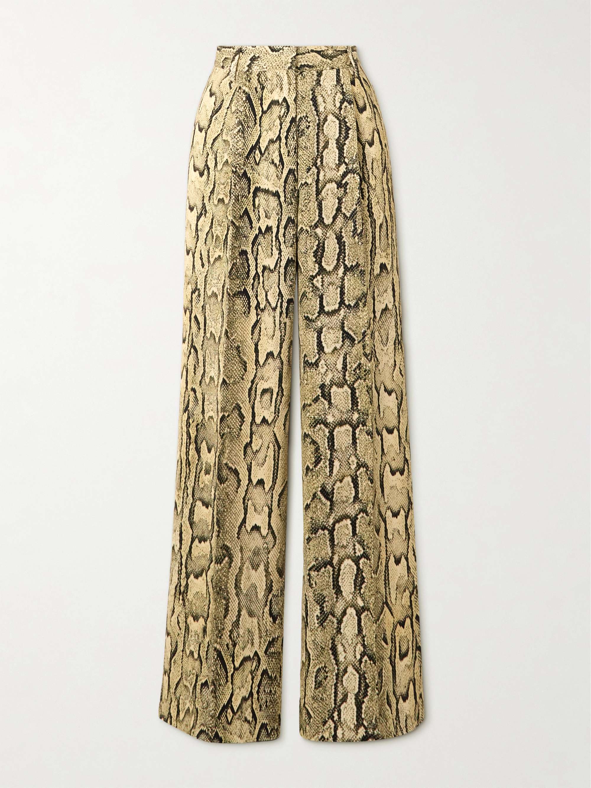 Pleated snake-print woven straight-leg pants view