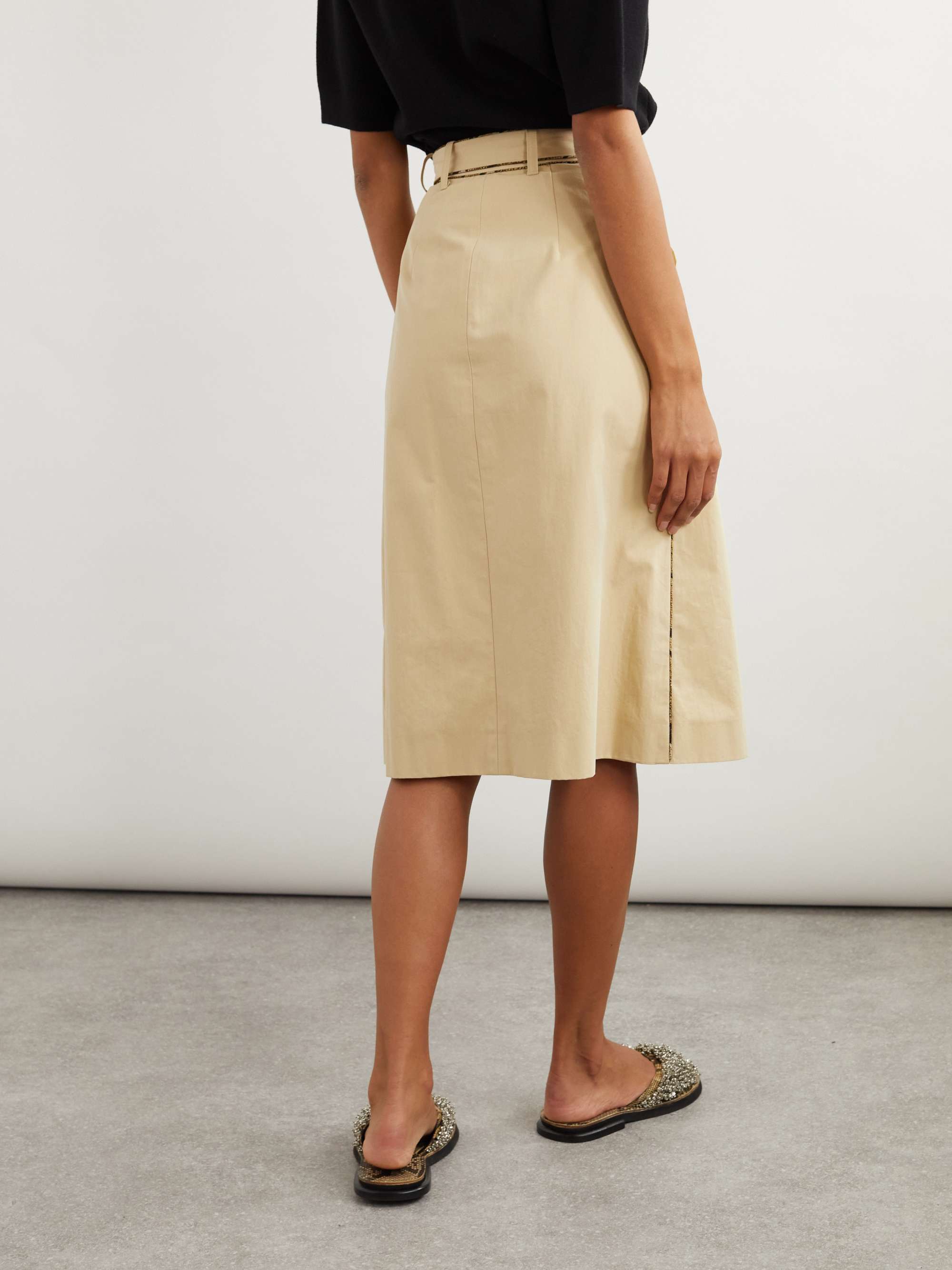 Belted cotton-canvas midi skirt view