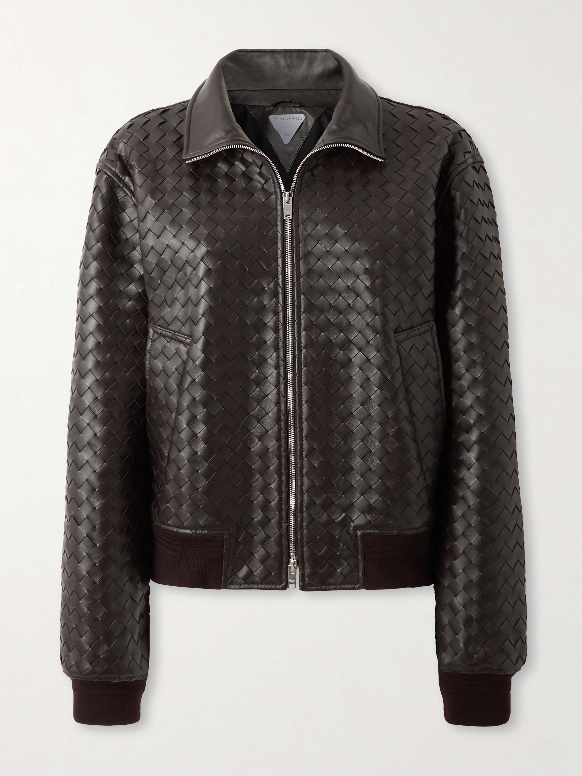 Intrecciato leather bomber jacket view