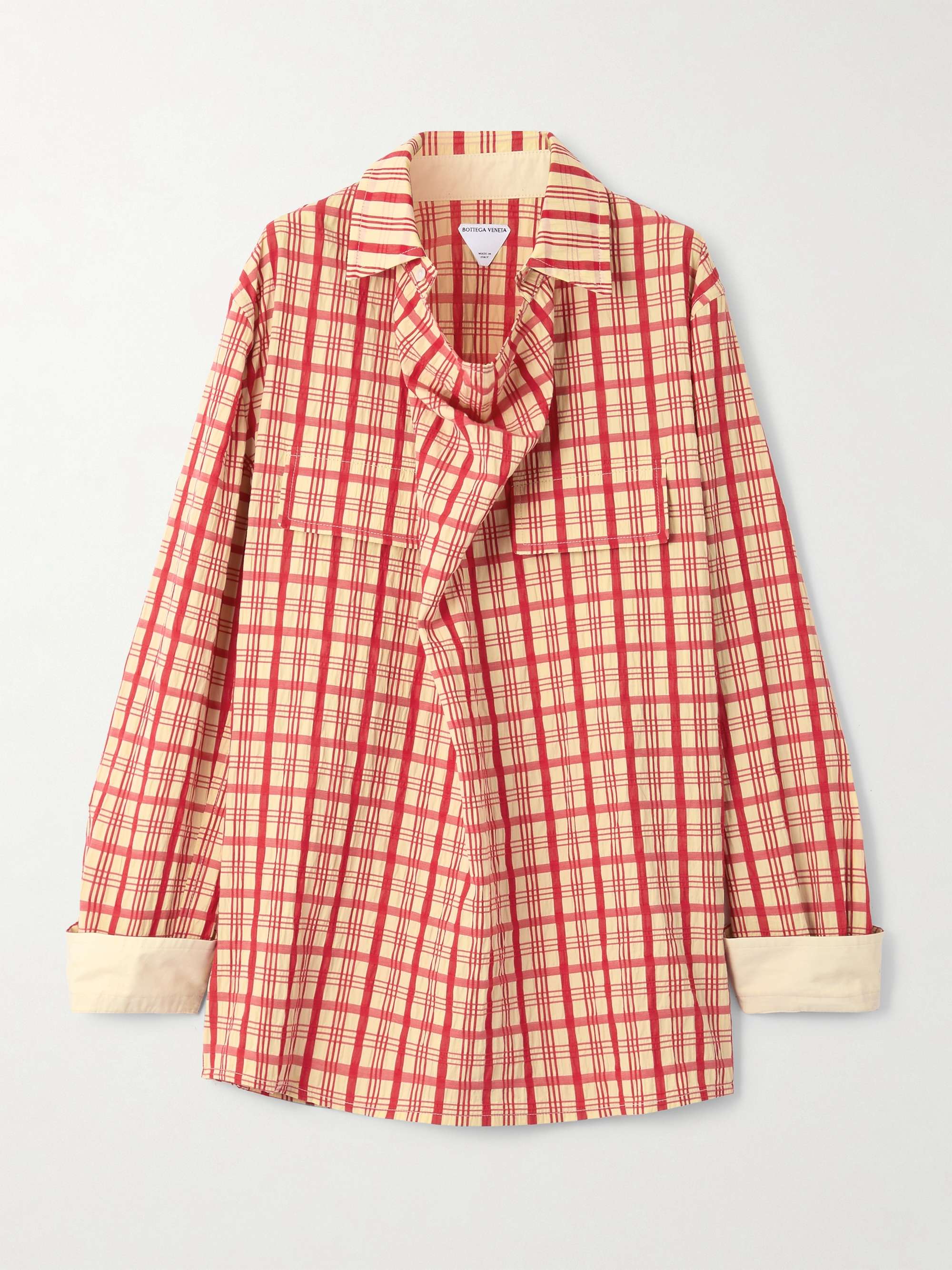 Draped checked cotton-seersucker blouse view