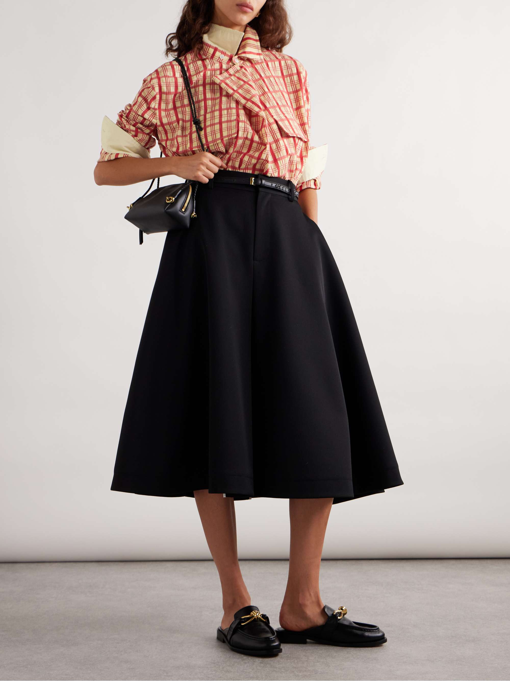 Draped checked cotton-seersucker blouse view