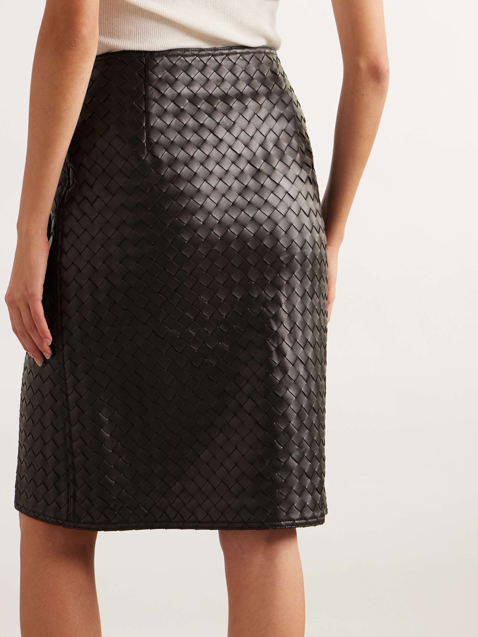 Intrecciato leather midi wrap skirt view