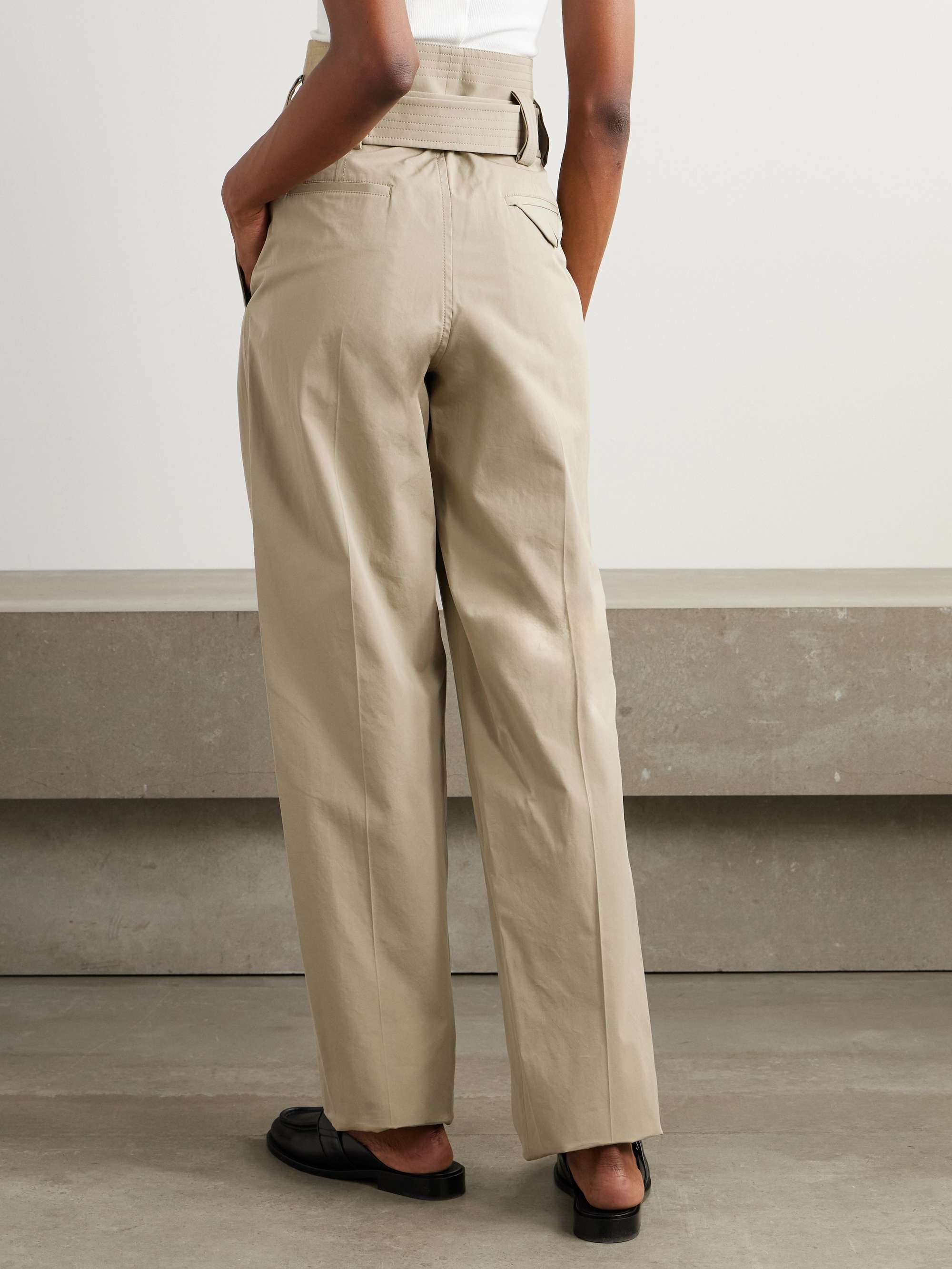 Belted pleated cotton-blend straight-leg pants view