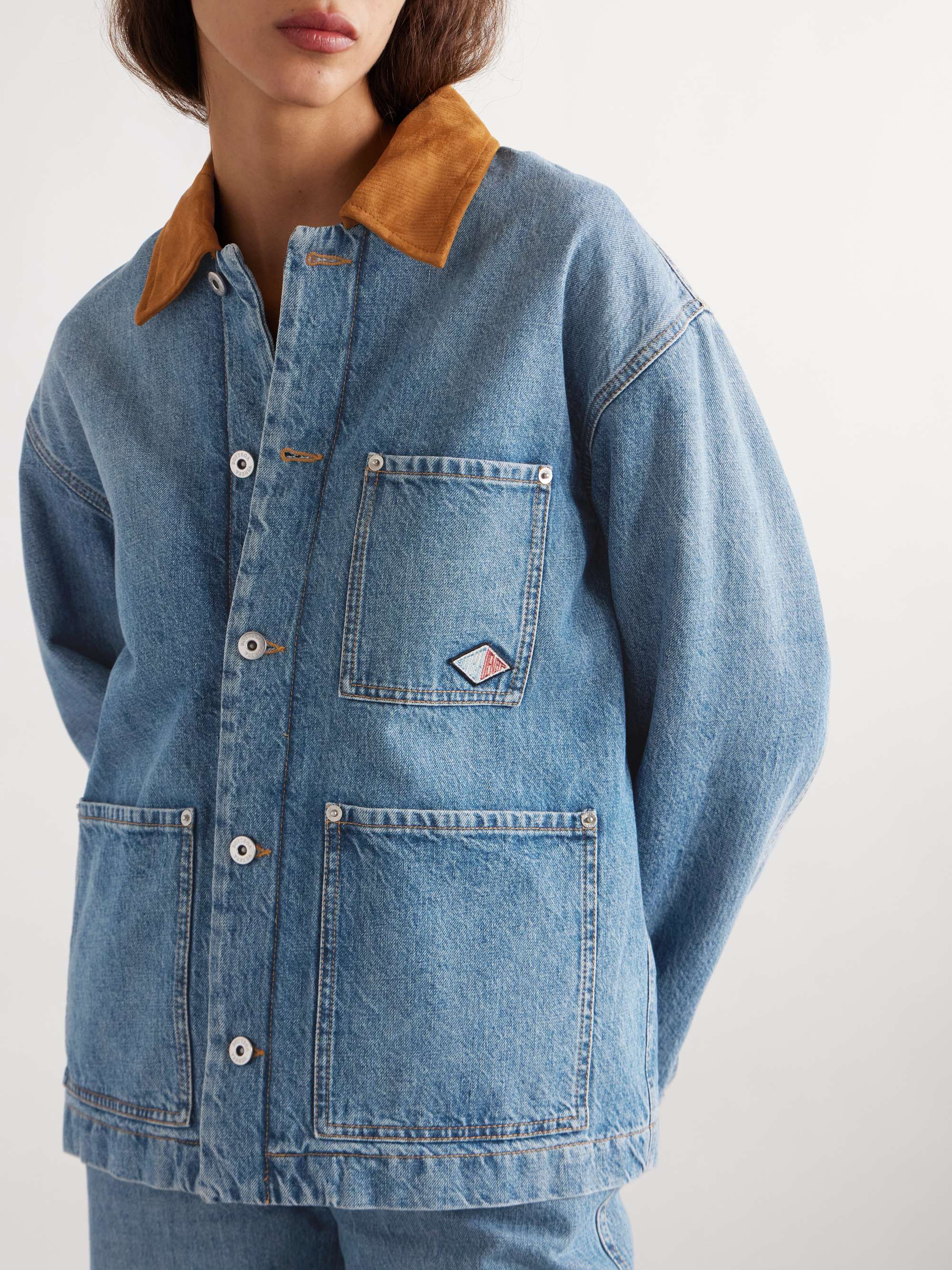 Appliquéd suede-trimmed denim jacket view