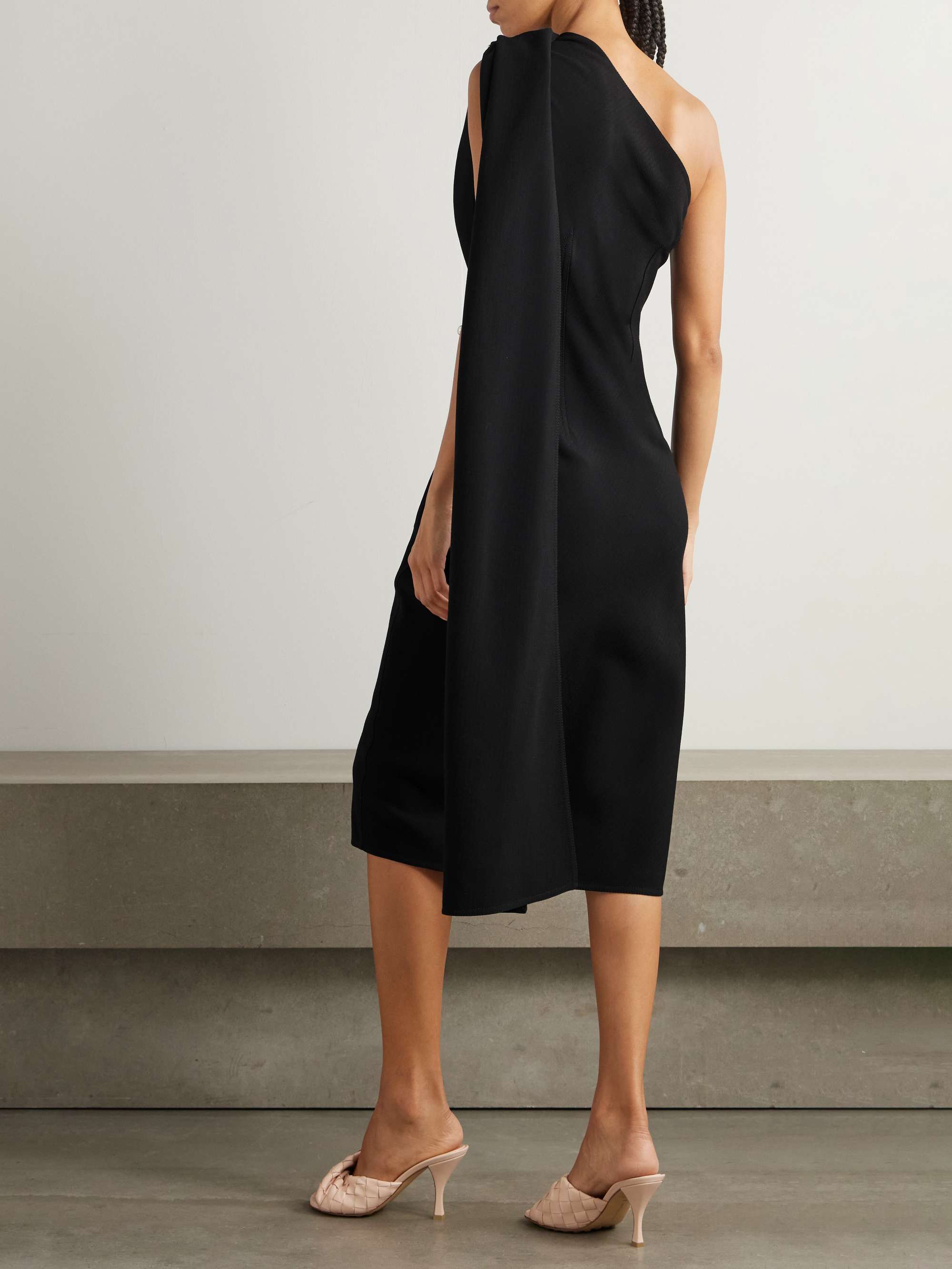 Cape-effect embellished one-shoulder crepe midi dress view