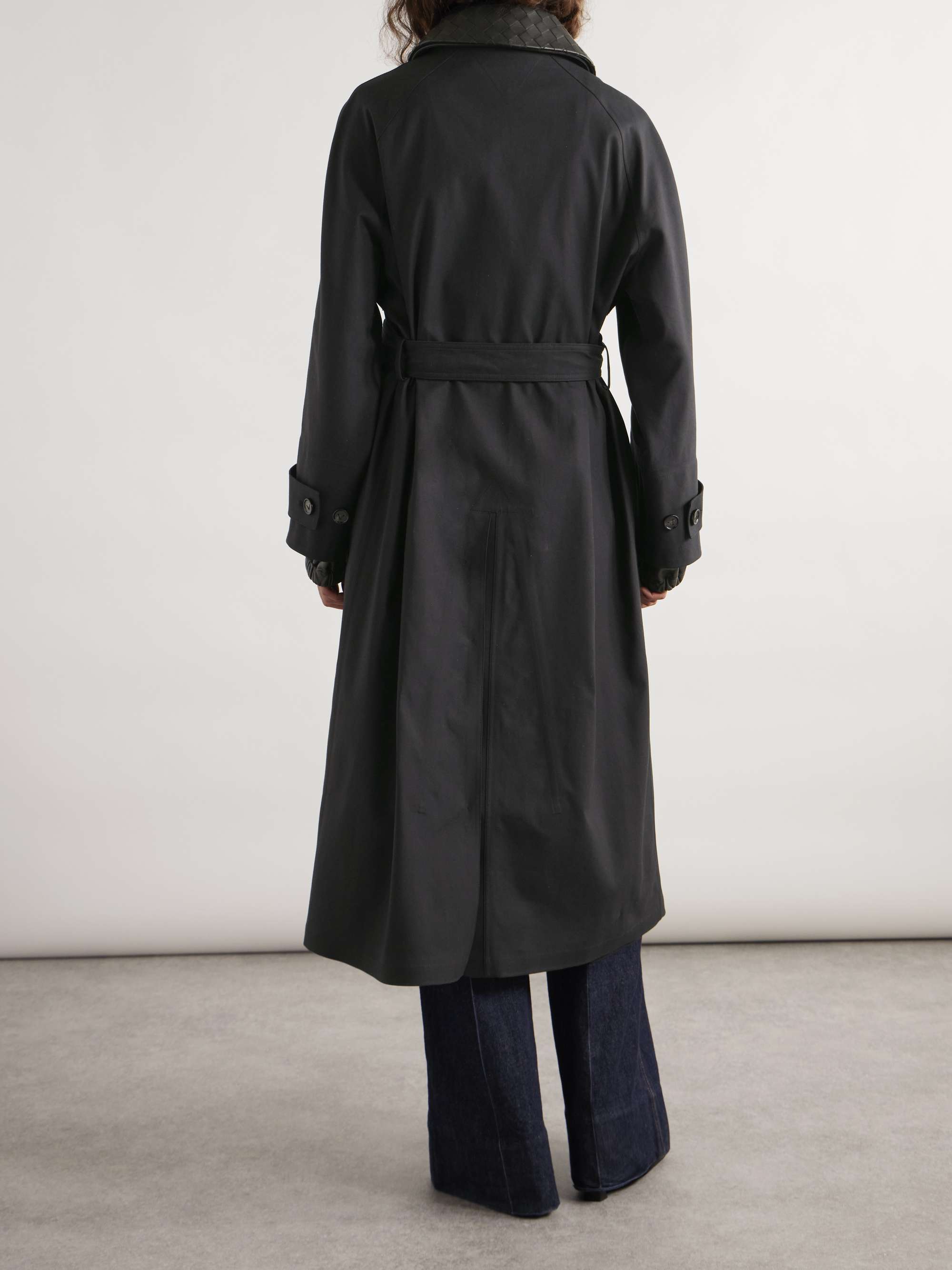 Belted intrecciato leather-trimmed cotton-blend gabardine trench coat view