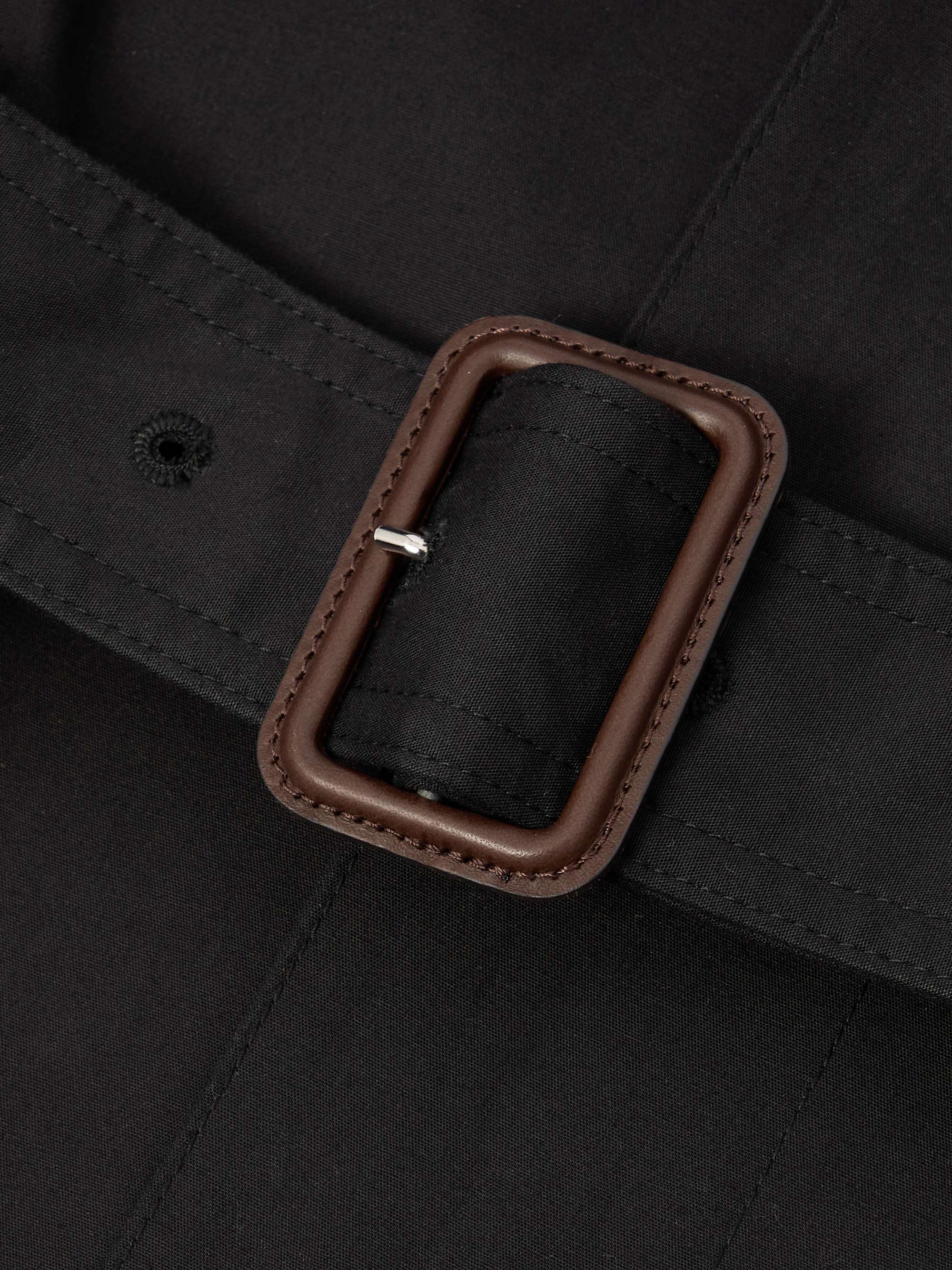 Belted intrecciato leather-trimmed cotton-blend gabardine trench coat view
