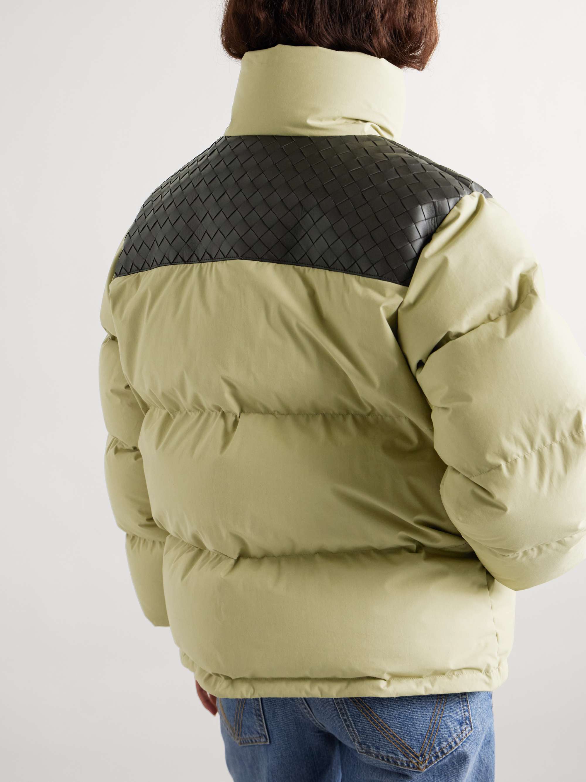 Quilted intrecciato leather-trimmed padded cotton-shell down jacket view