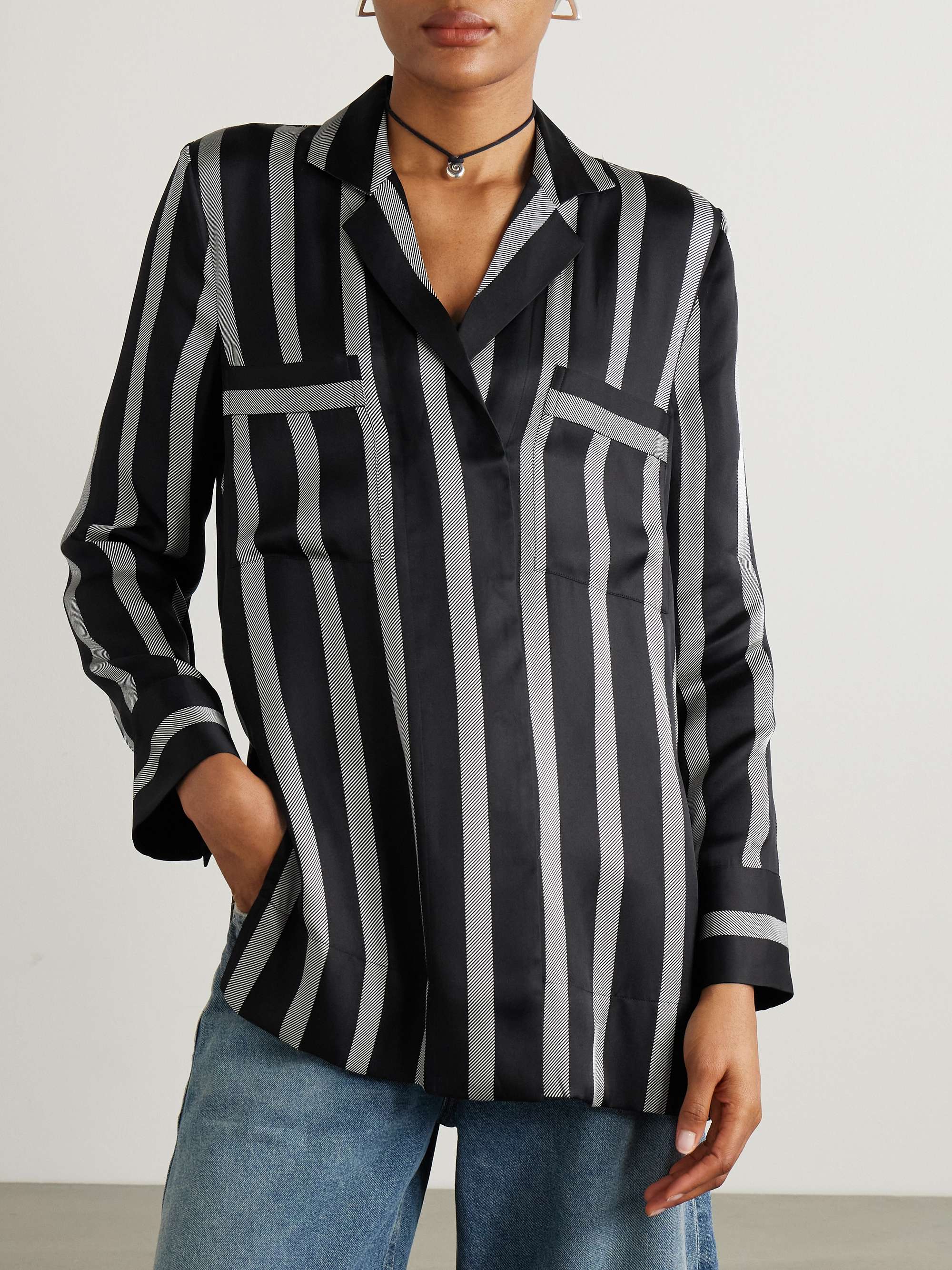 Lynette striped silk-blend satin-twill shirt view
