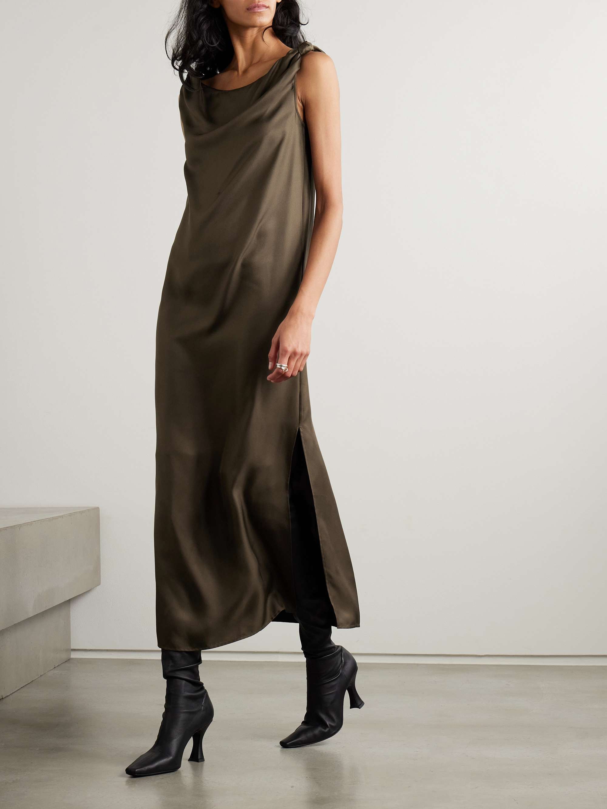 Moun knotted draped silk-twill midi dress view