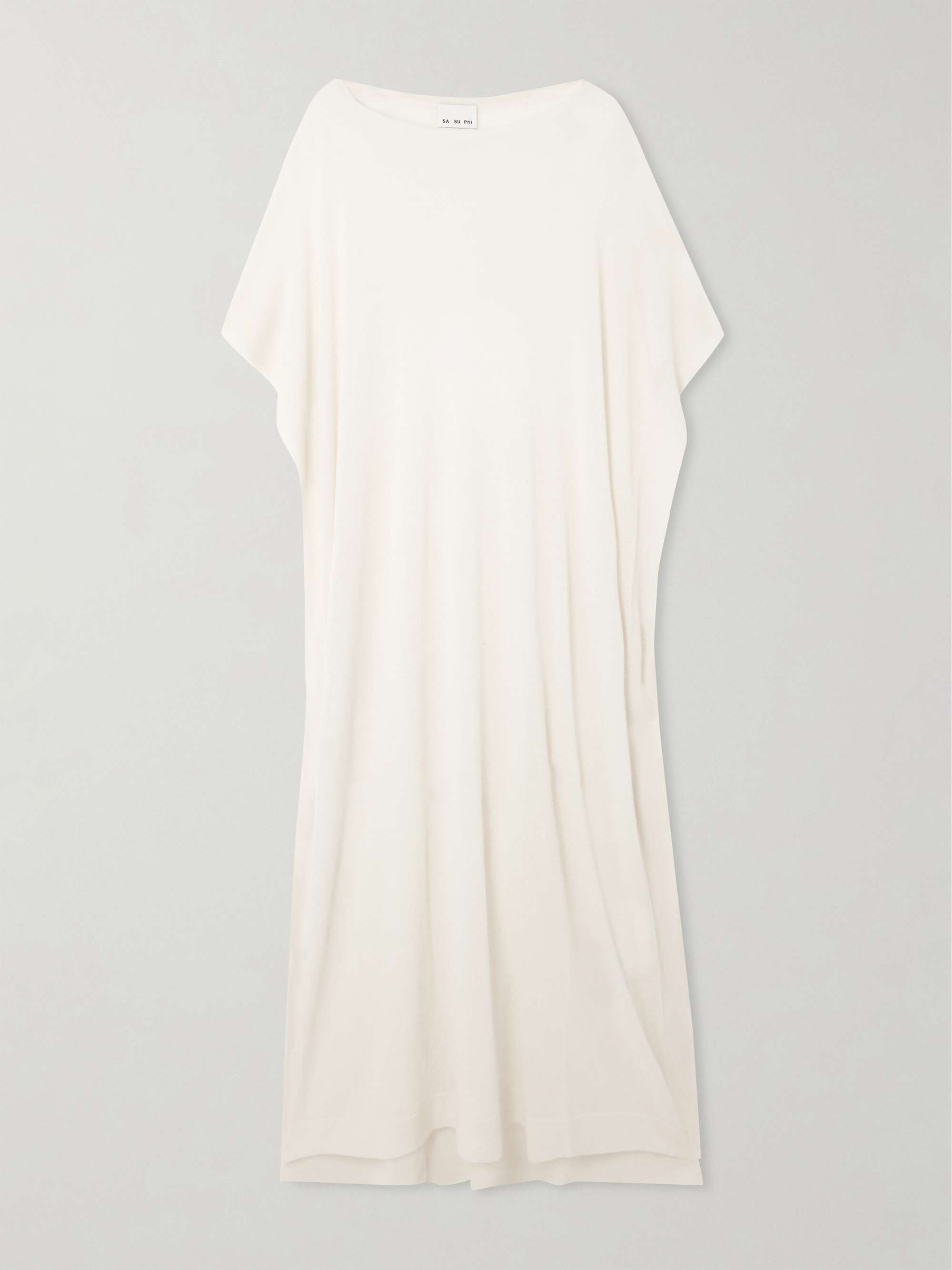 Draped asymmetric cashmere and silk-blend poncho view