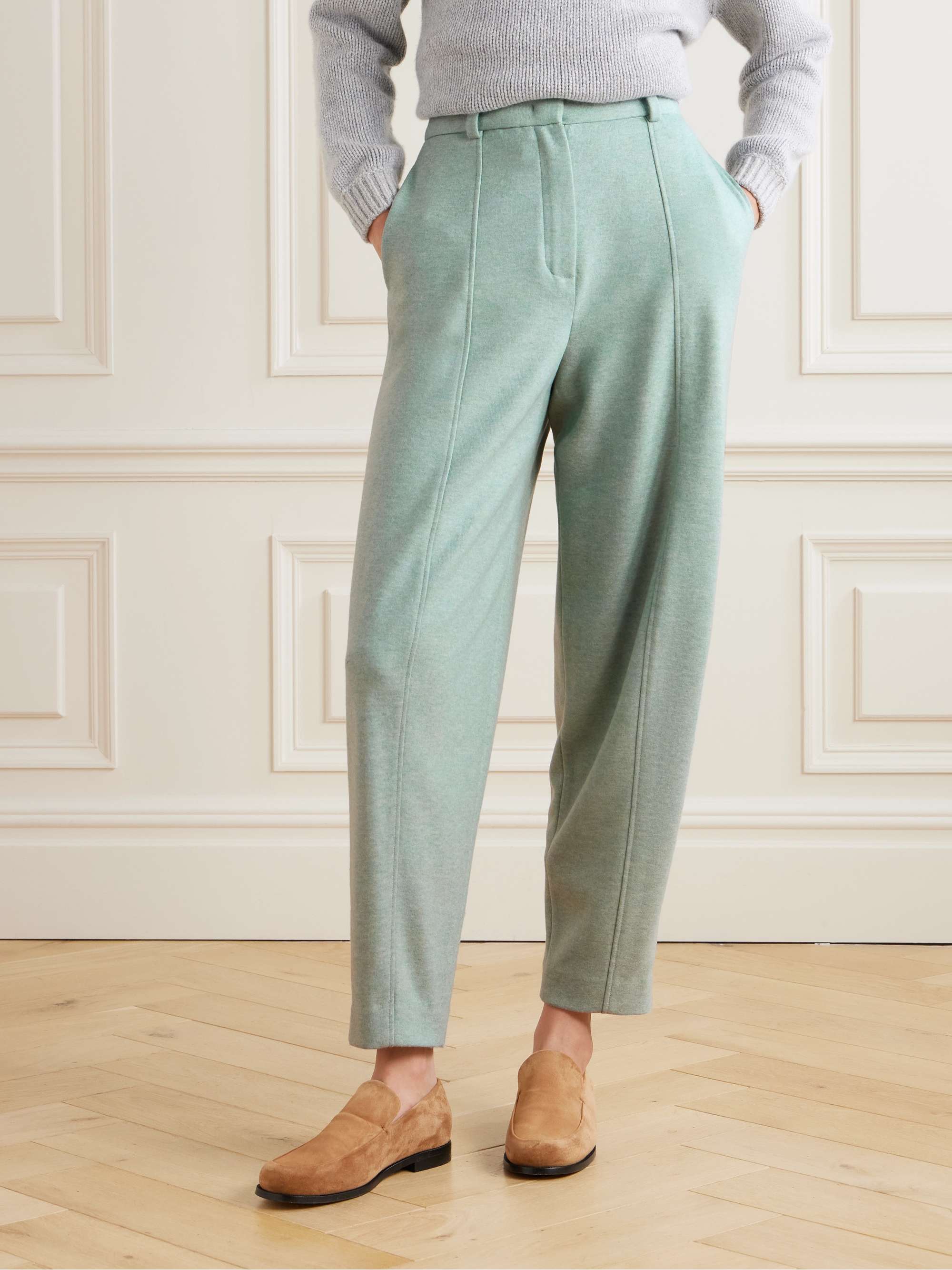 Pleated tapered cashmere-blend pants view